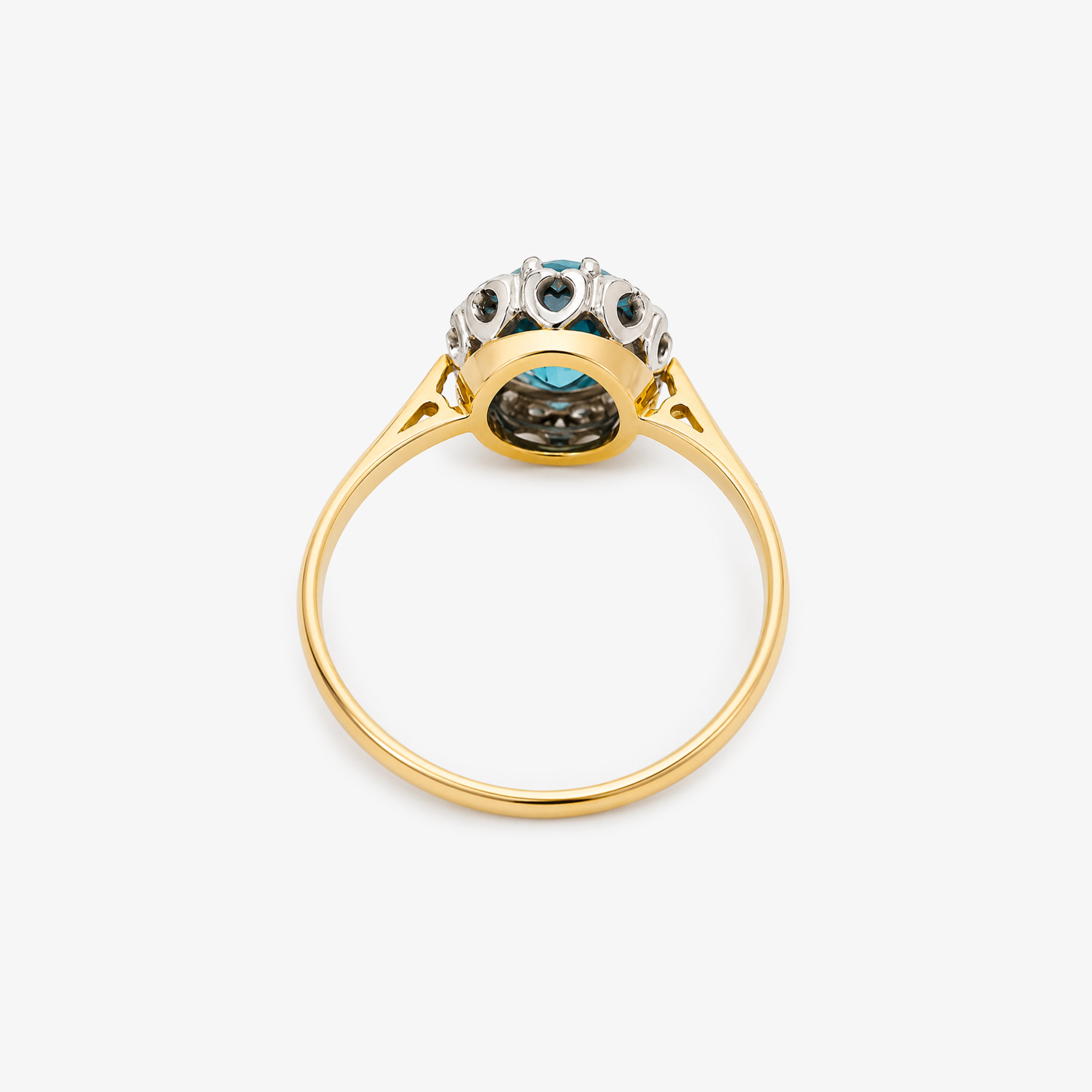 18ct Yellow Gold Blue Topaz and Diamond Cluster Ring