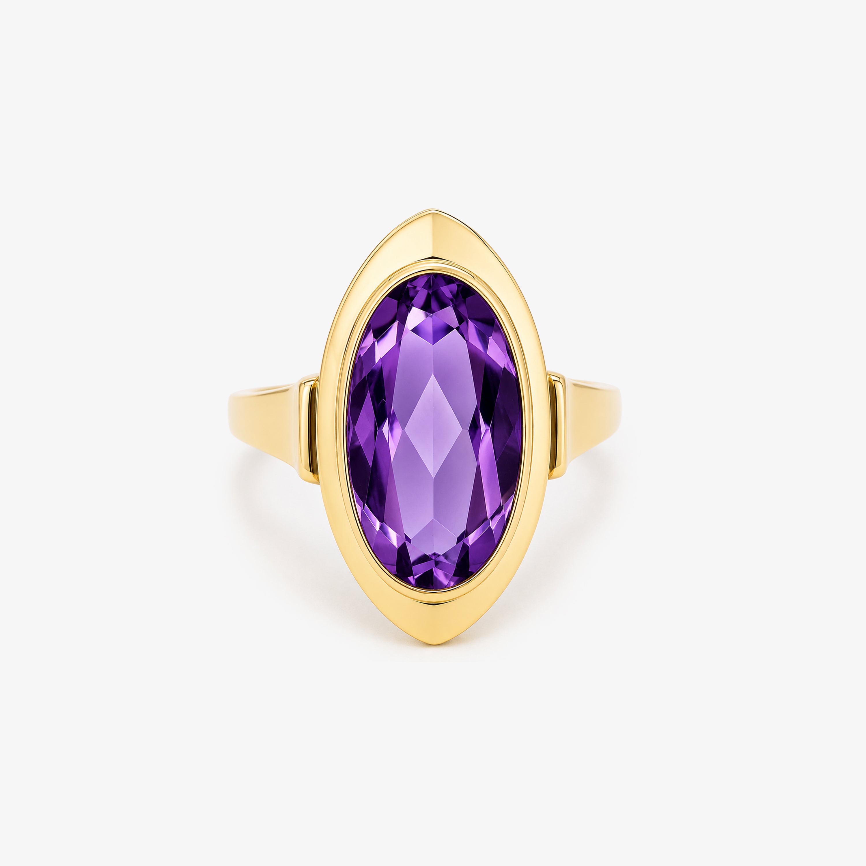 Gold Amethyst Oval Rubover Ring