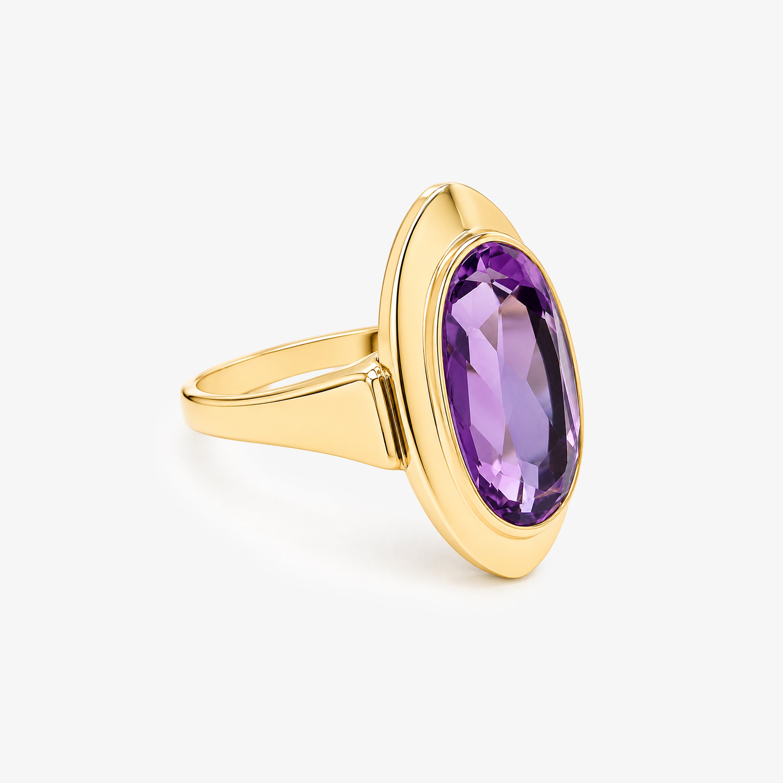 Gold Amethyst Oval Rubover Ring