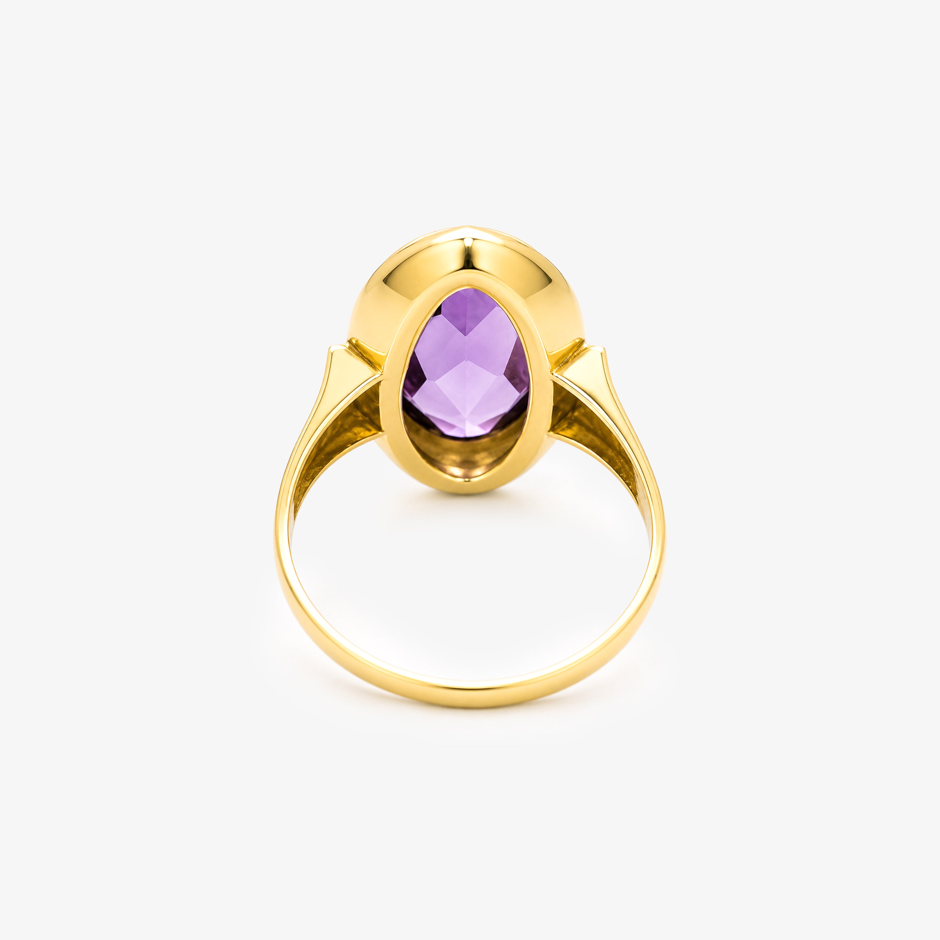 Gold Amethyst Oval Rubover Ring