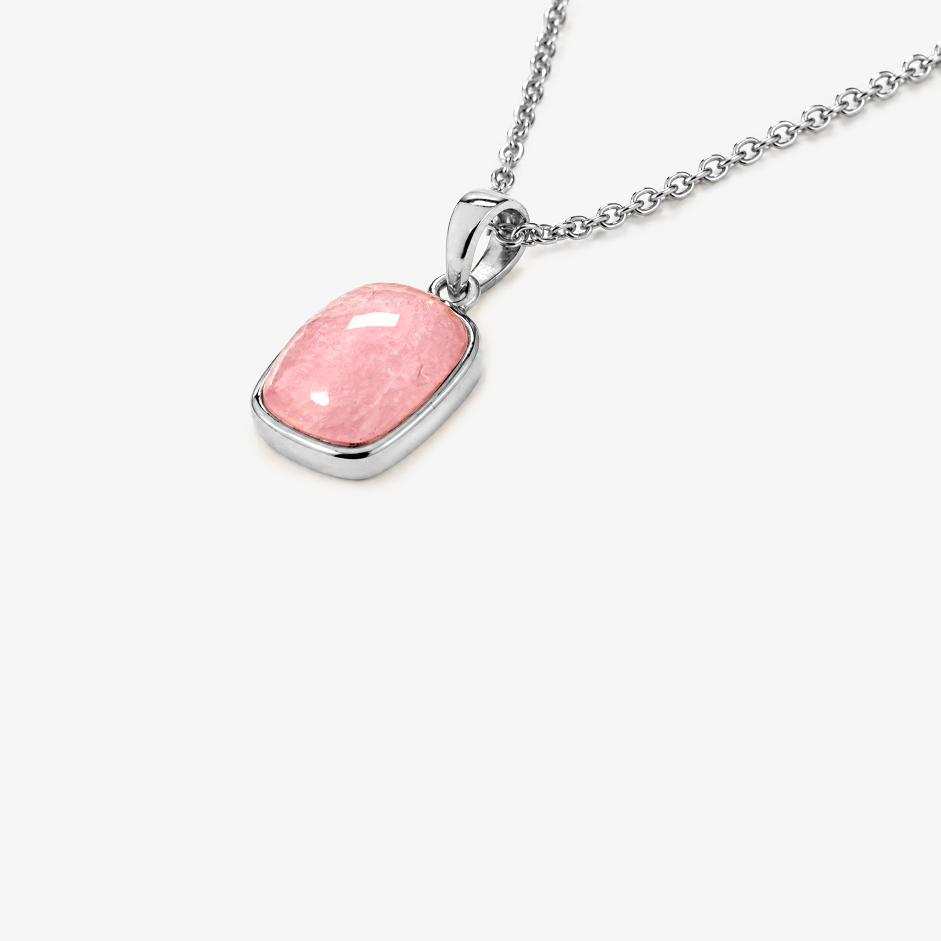 Morganite Silver Cushion Cut Pendant Necklace
