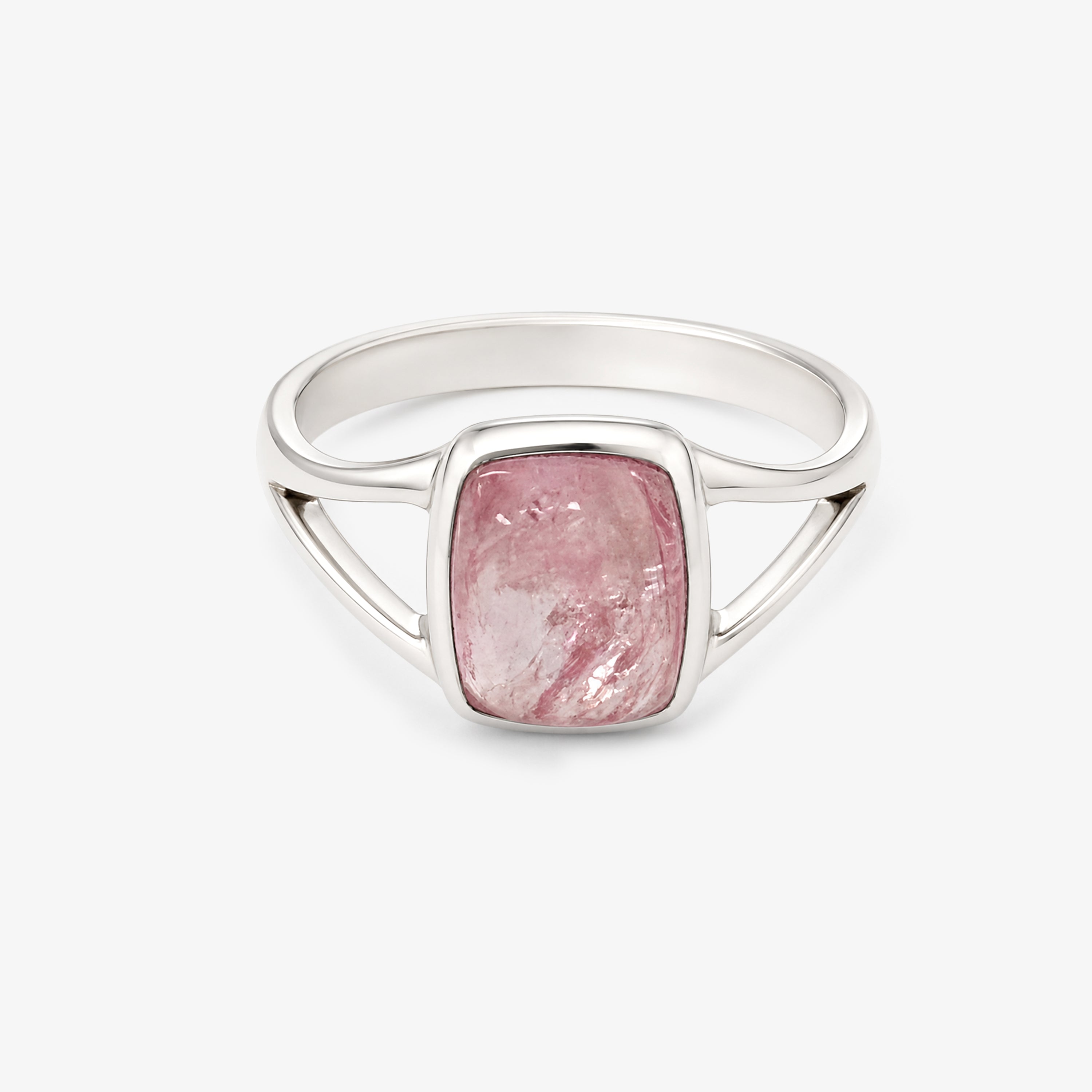 Silver Morganite Cushion Cut Cabochon Ring
