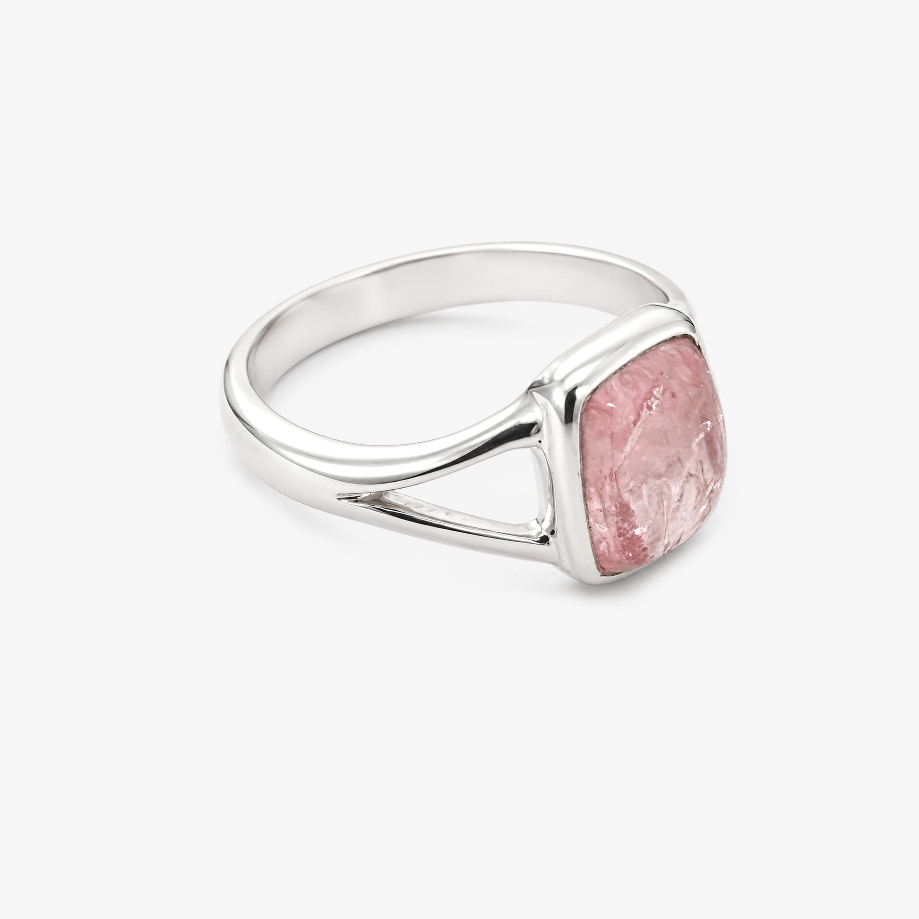 Silver Morganite Cushion Cut Cabochon Ring