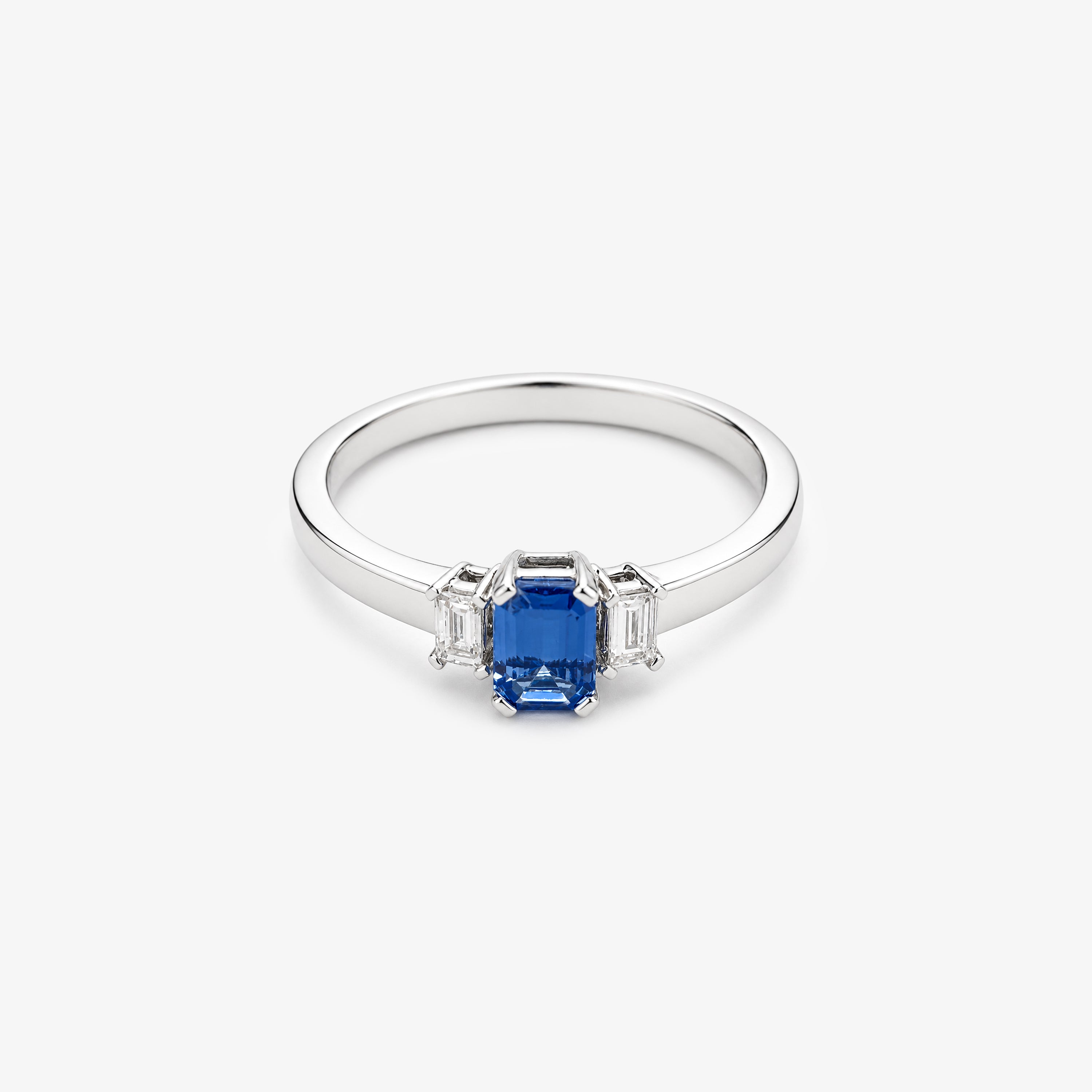 18ct White Gold Tanzanite & Diamond Trilogy Ring