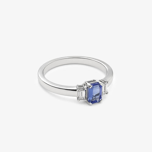 18ct White Gold Tanzanite & Diamond Trilogy Ring