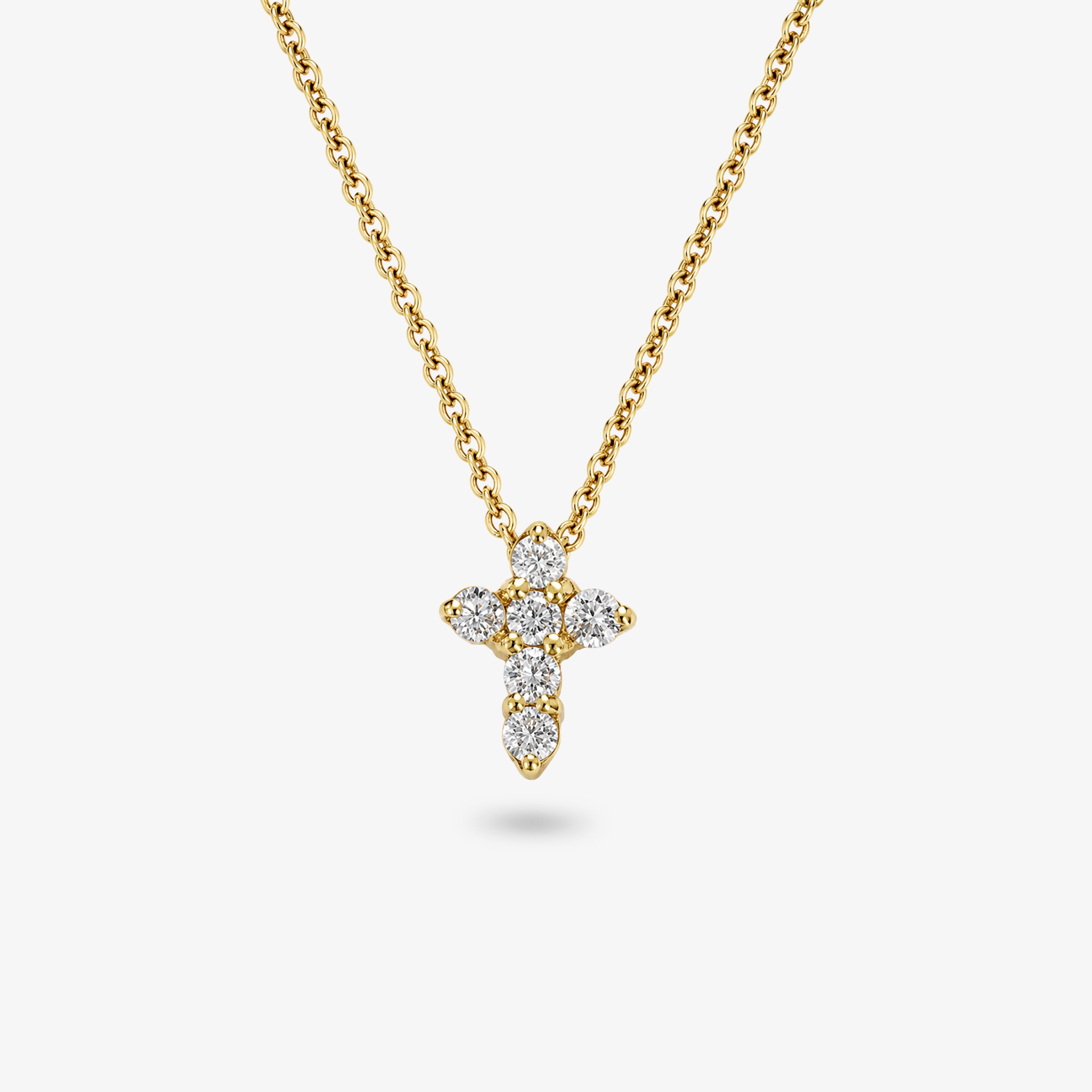 18ct Gold Mini Diamond Cross Pendant Necklace