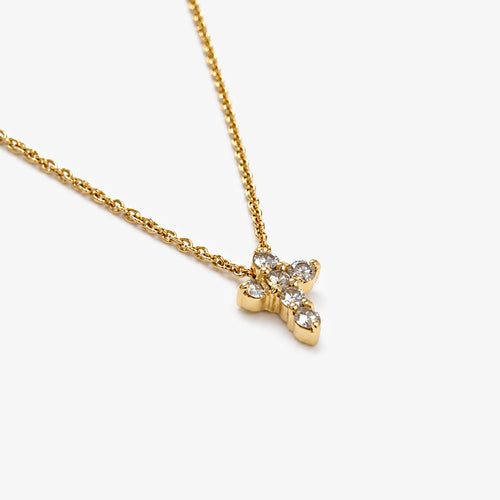 18ct Gold Mini Diamond Cross Pendant Necklace
