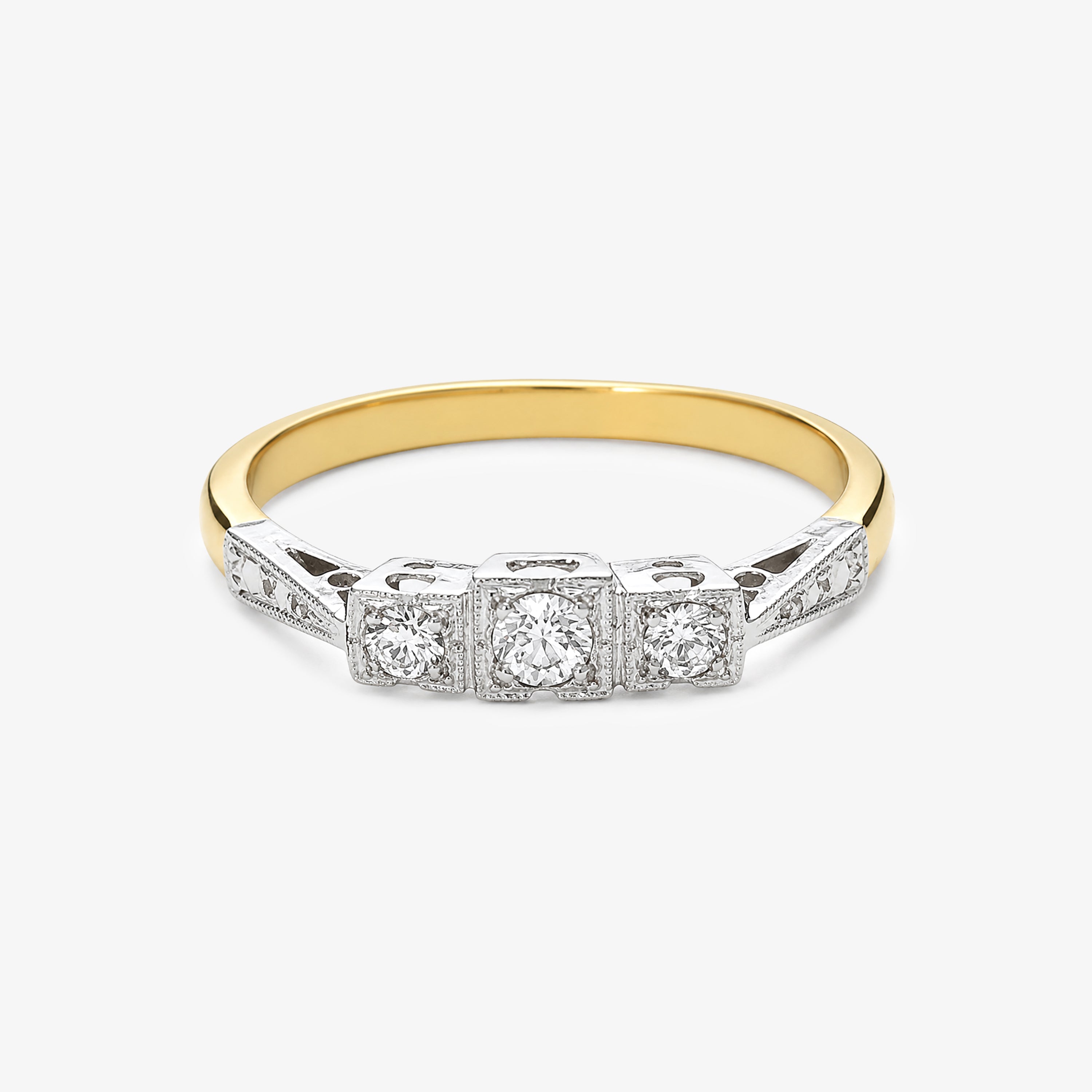 18ct Yellow Gold & Platinum Diamond Square Panel Ring