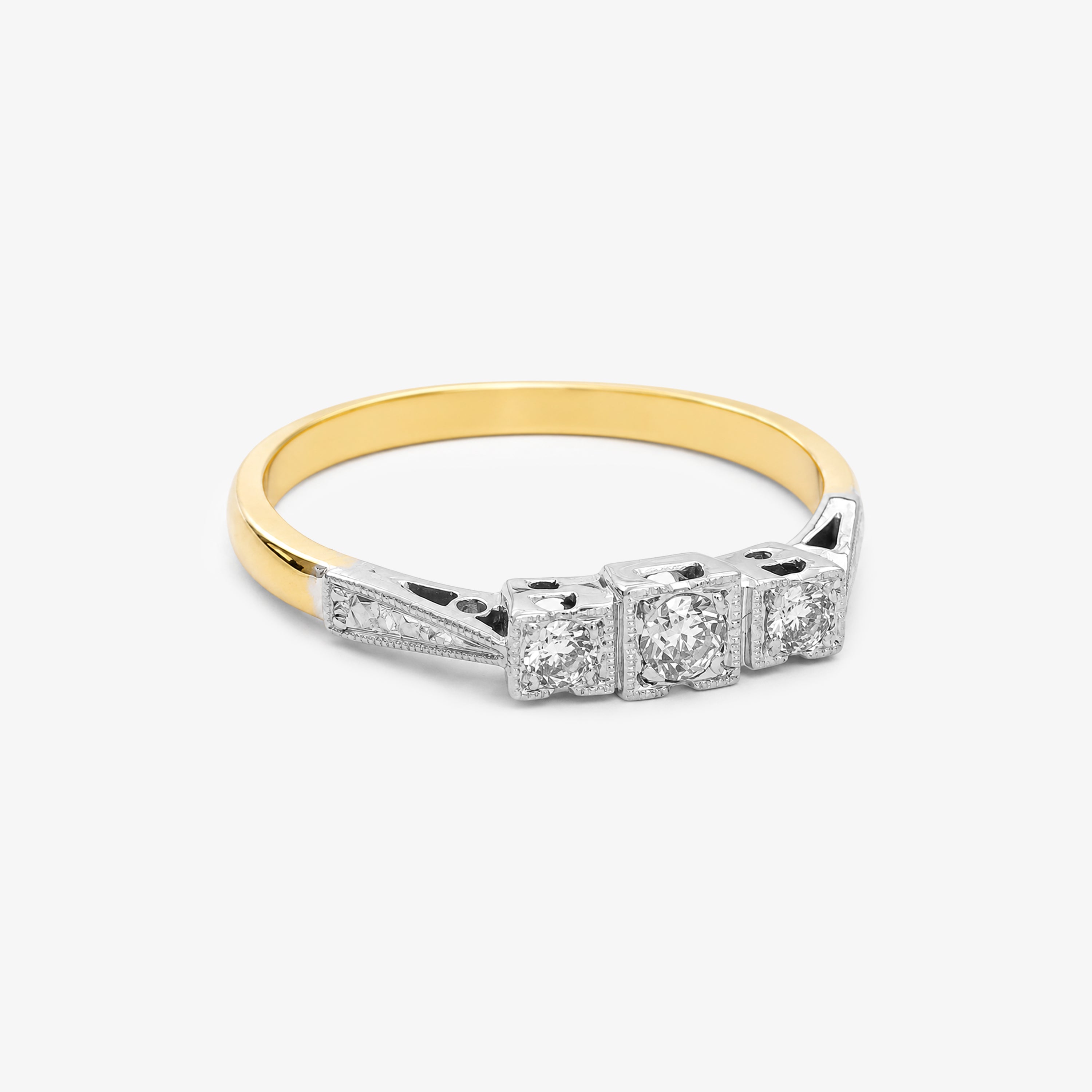 18ct Yellow Gold & Platinum Diamond Square Panel Ring