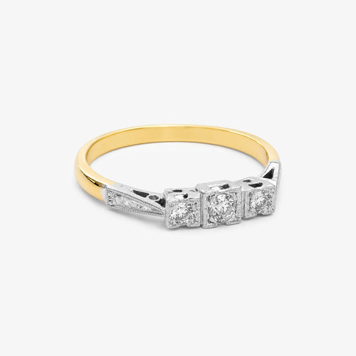 18ct Yellow Gold & Platinum Diamond Square Panel Ring