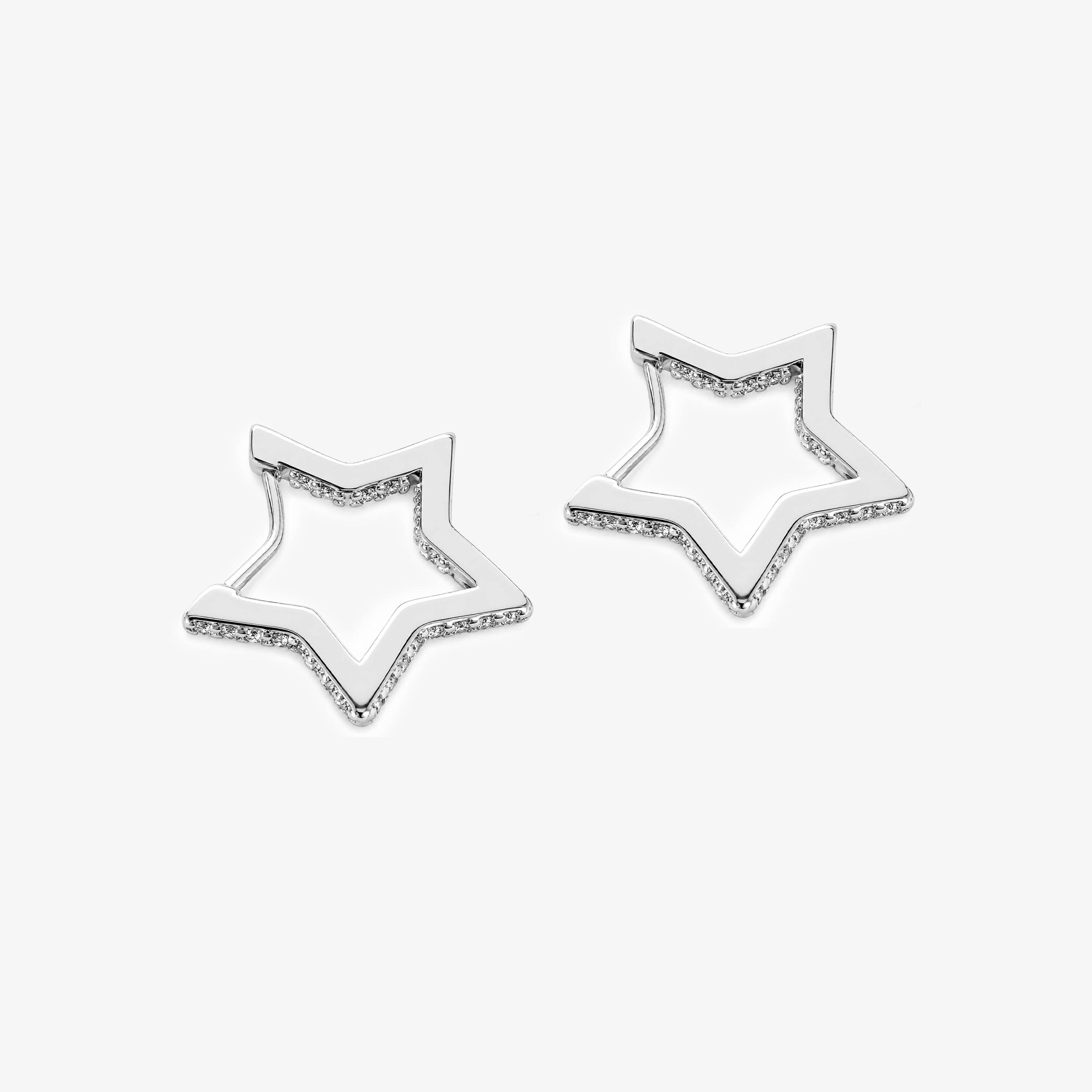 Silver CZ Set Star Huggie Earrings