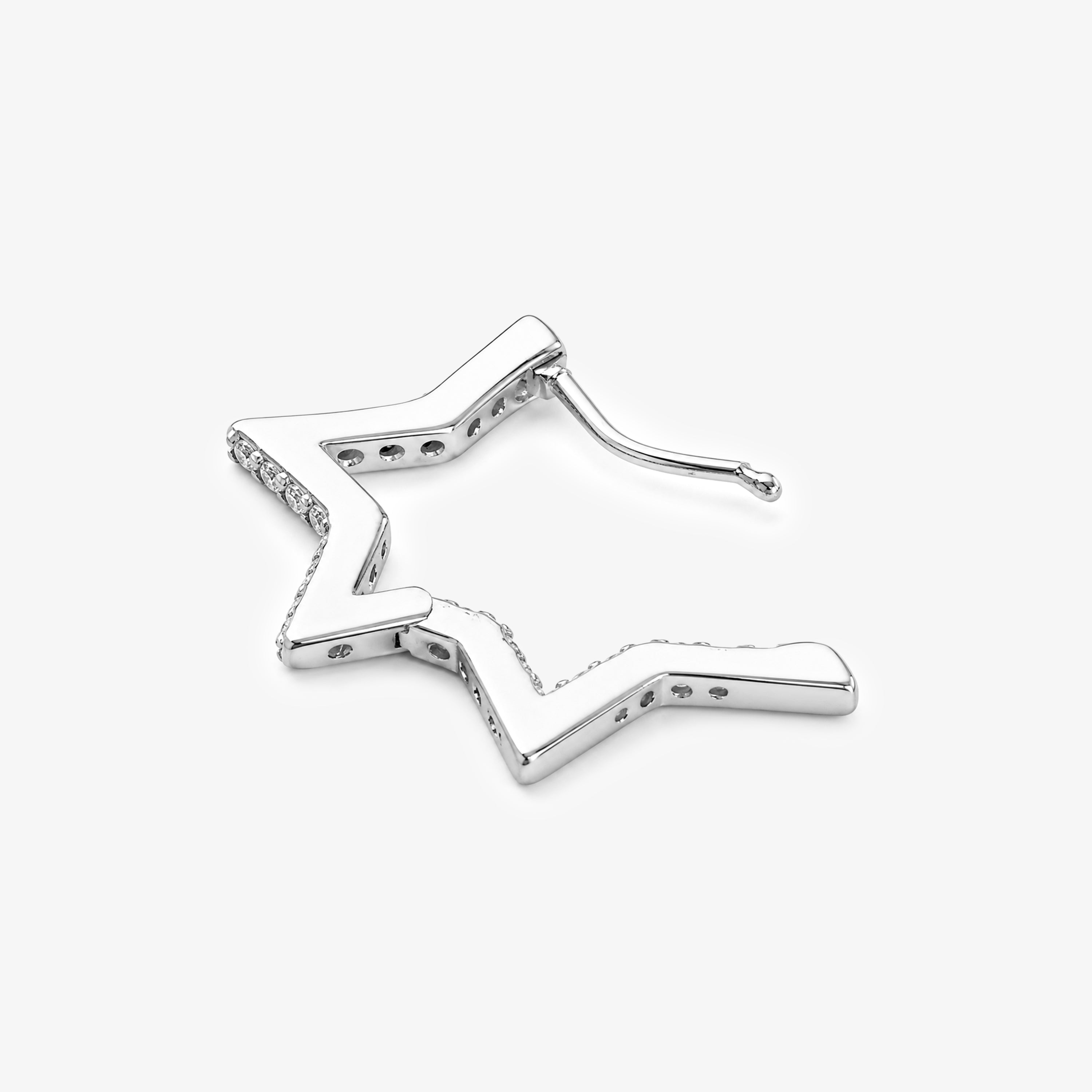 Silver CZ Set Star Huggie Earrings