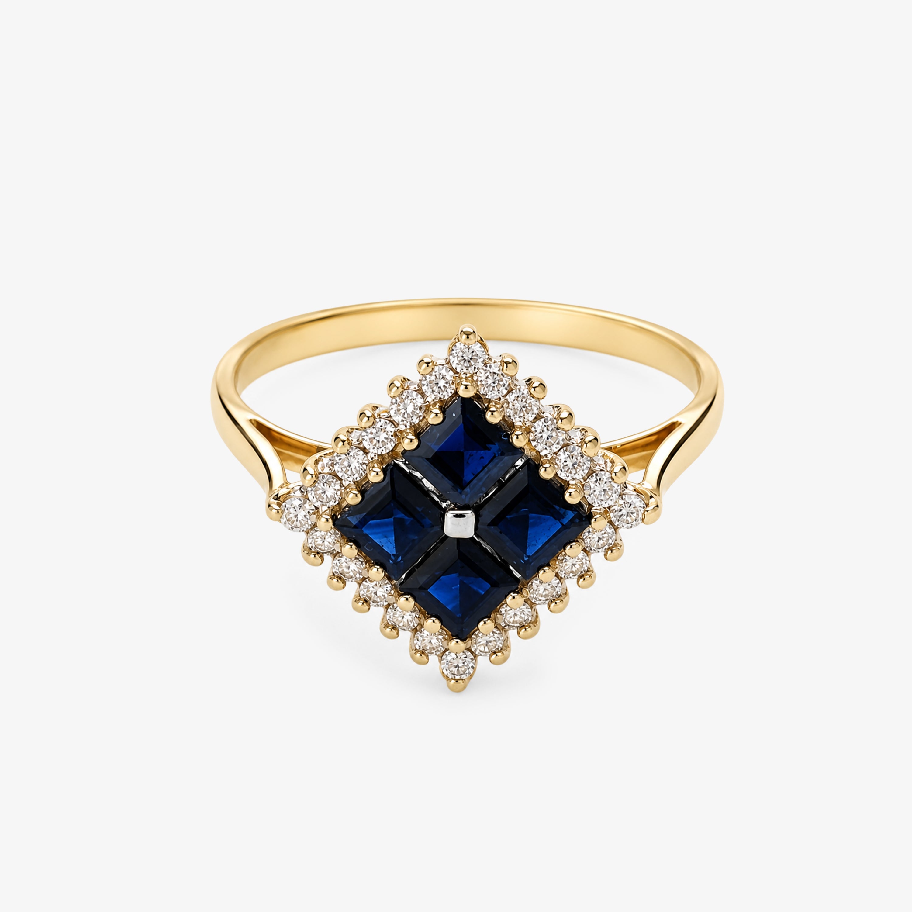 9ct Gold Art Deco Style Sapphire & Diamond Cluster Ring
