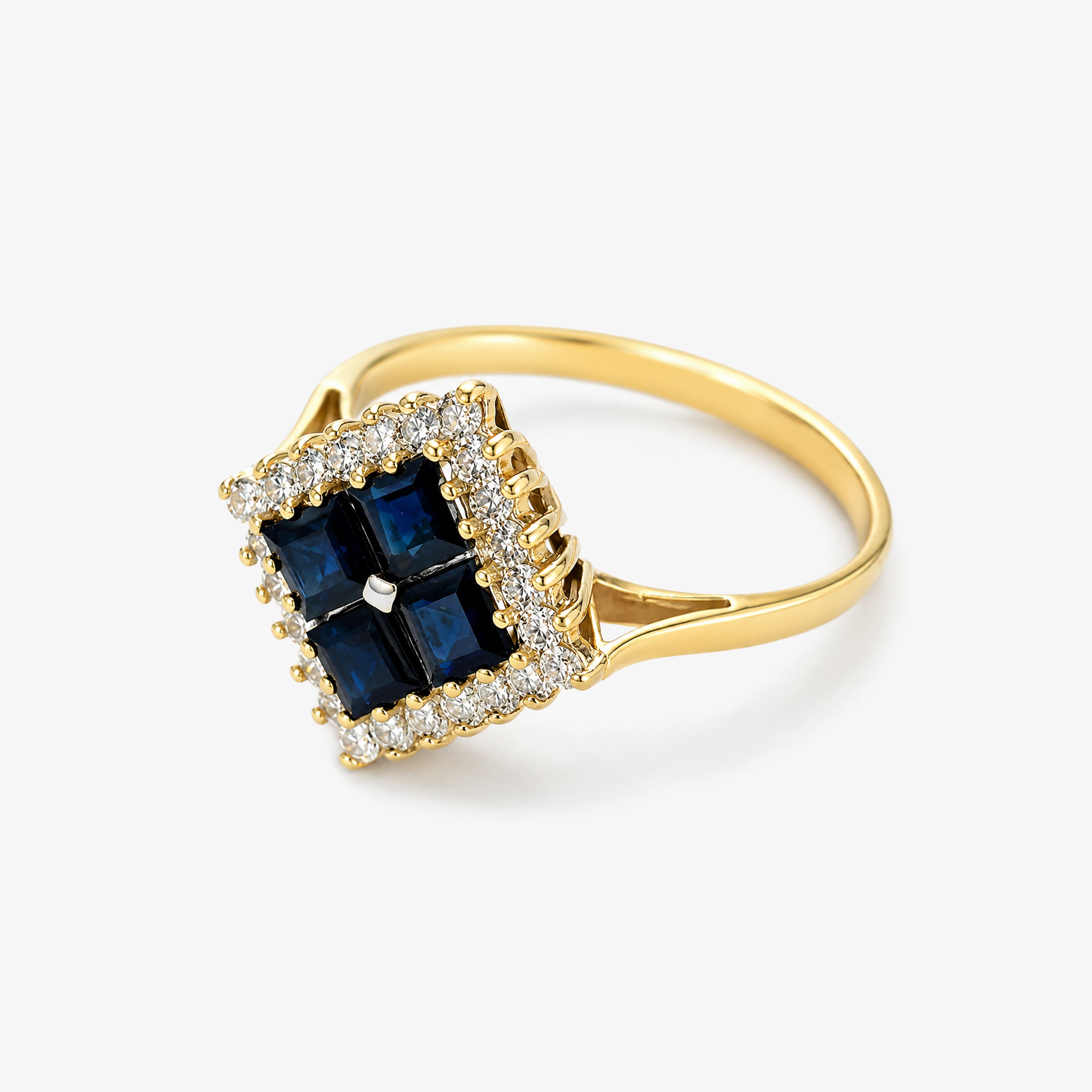 9ct Gold Art Deco Style Sapphire & Diamond Cluster Ring