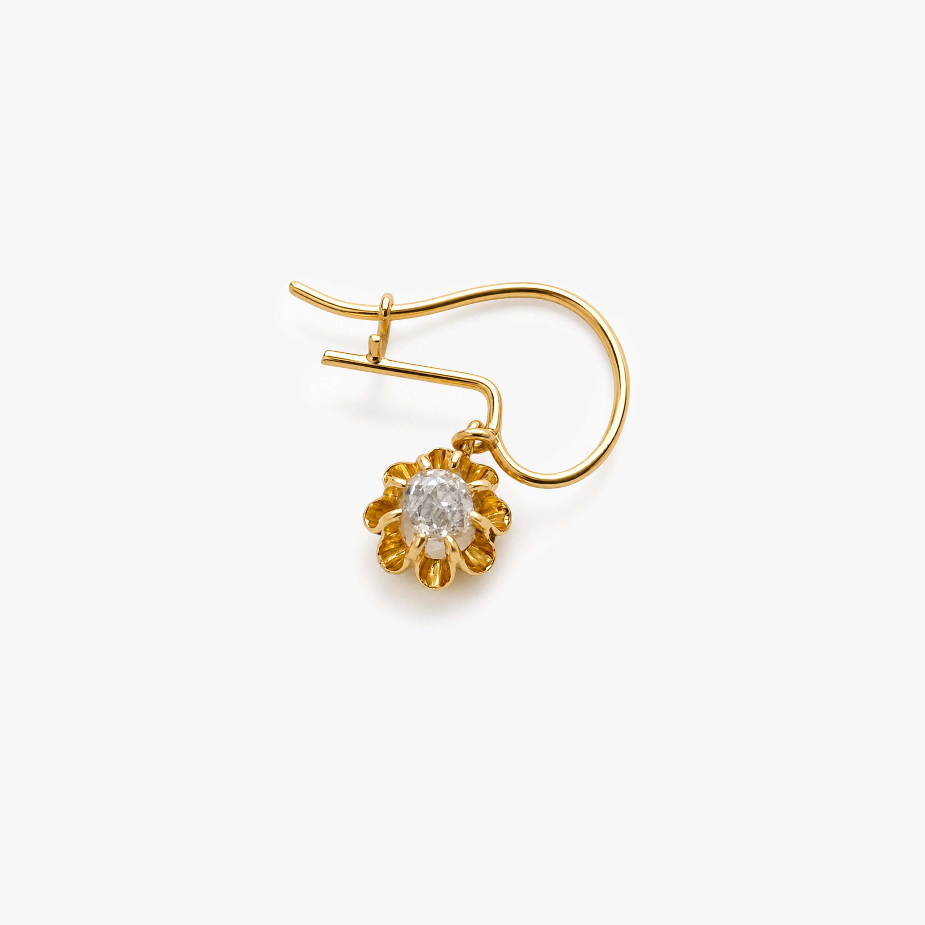 14ct Gold Old Mine Cut Diamond Flower Drop Earrings