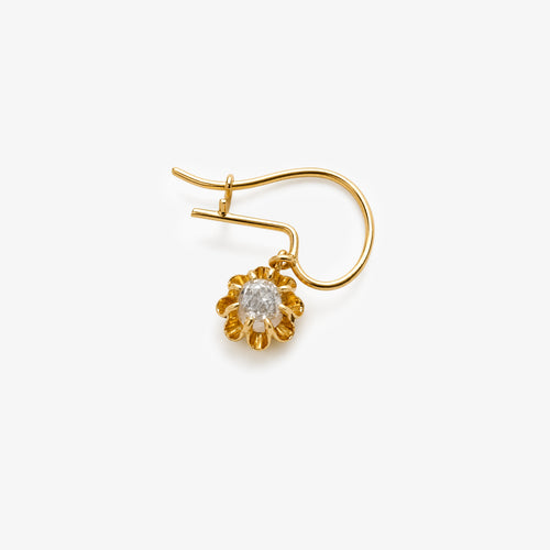 14ct Gold Old Mine Cut Diamond Flower Drop Earrings