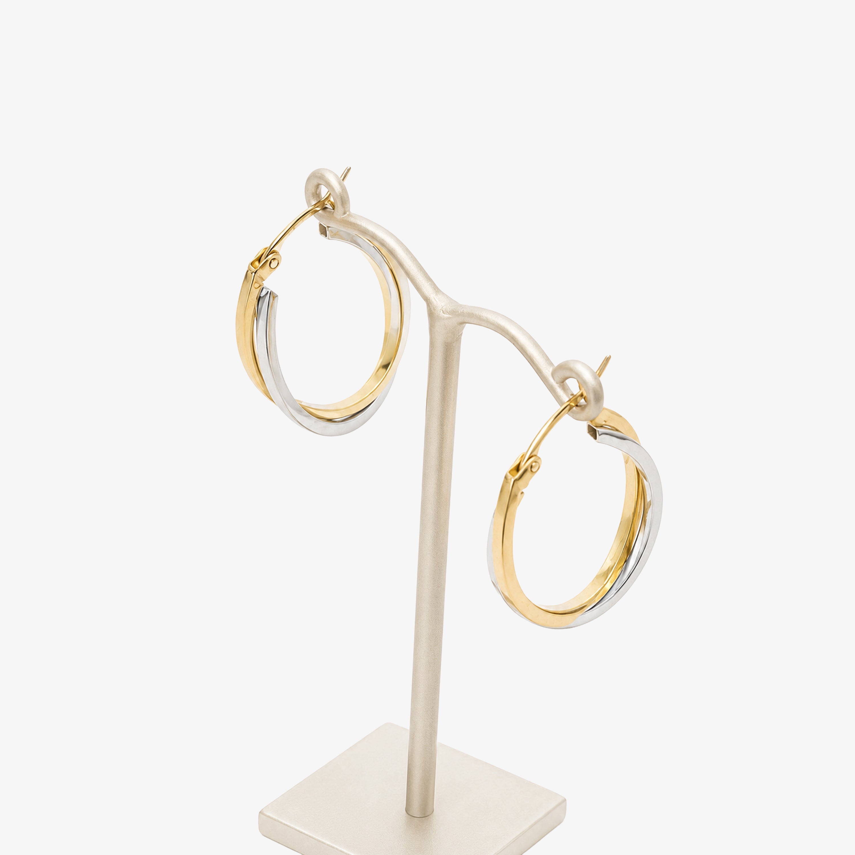 9ct Two-Tone Gold Double Oval Silhouette Hoop Earrings