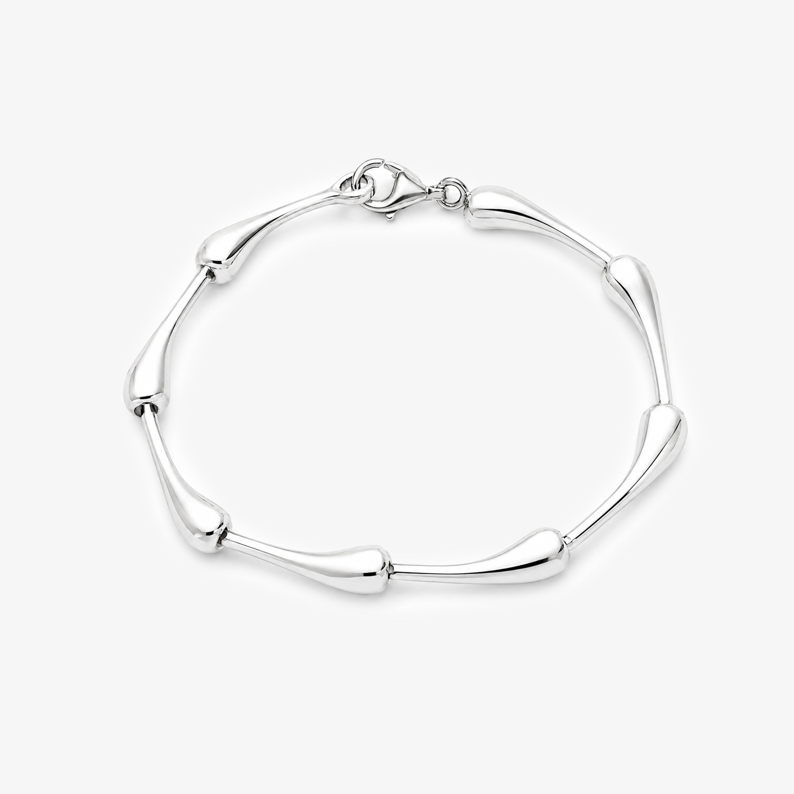 Silver Polished Teardrop Link Necklace