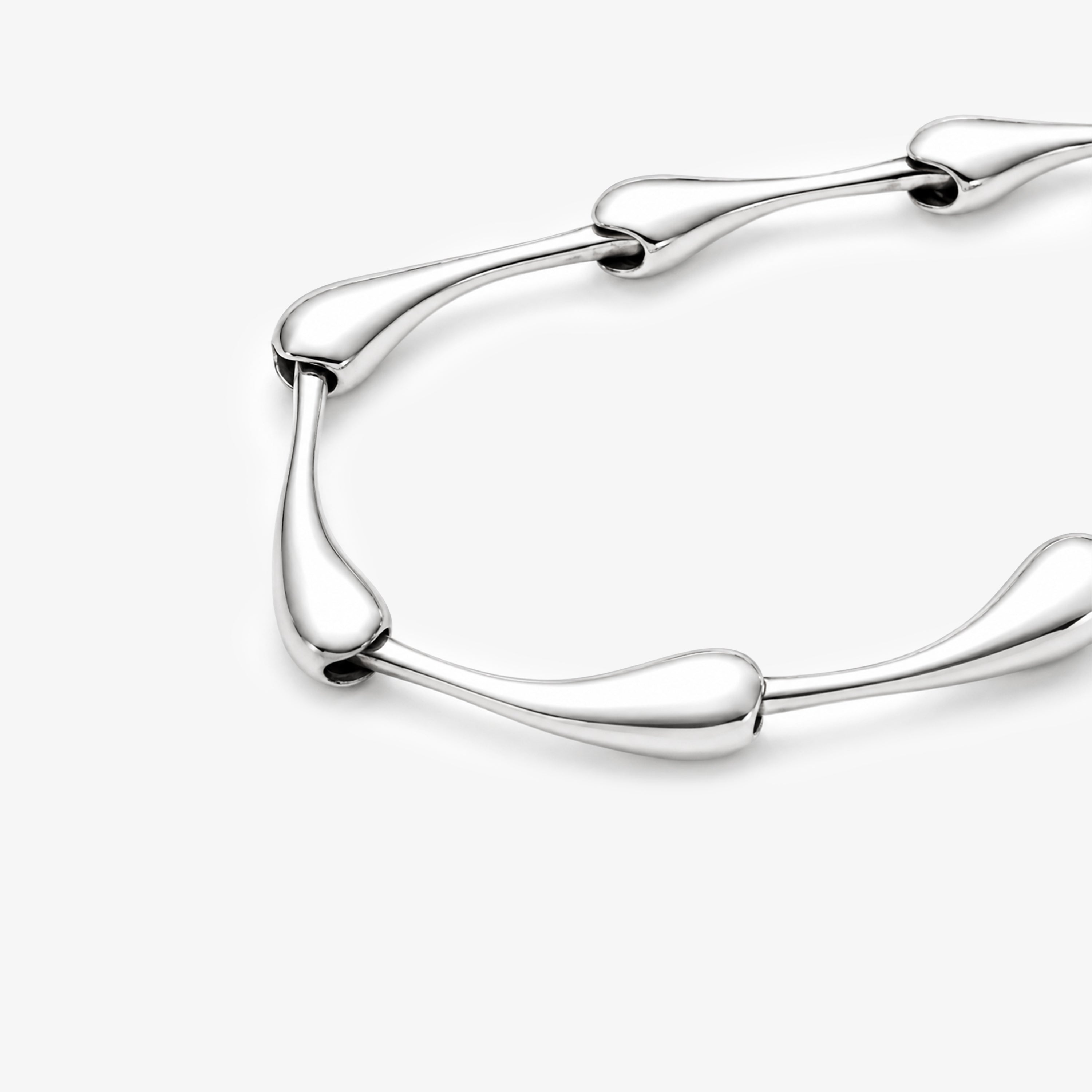 Silver Polished Teardrop Link Necklace