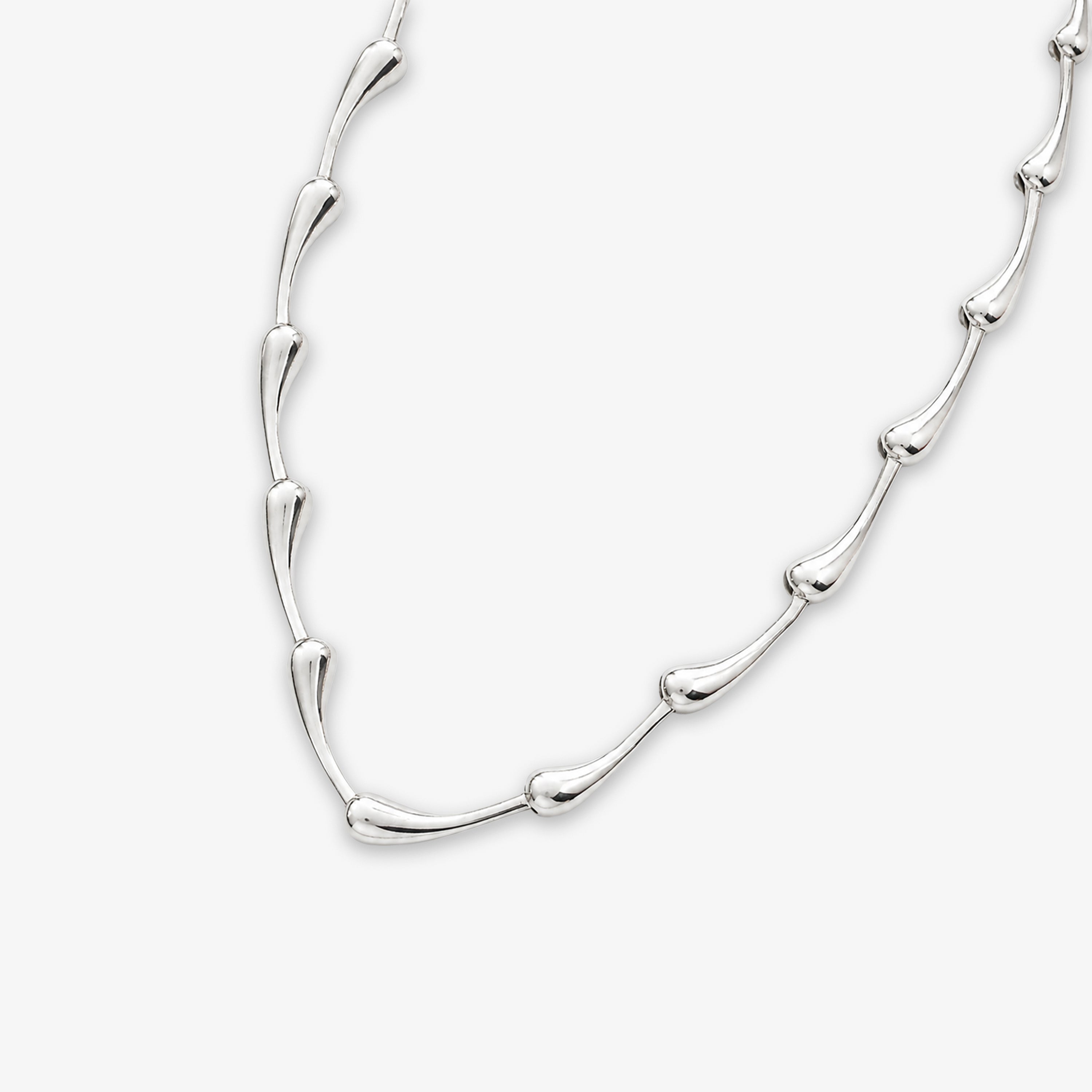 Silver Polished Teardrop Link Necklace