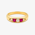 Antique 18ct Yellow Gold Ruby & Diamond Five Stone Boat Ring