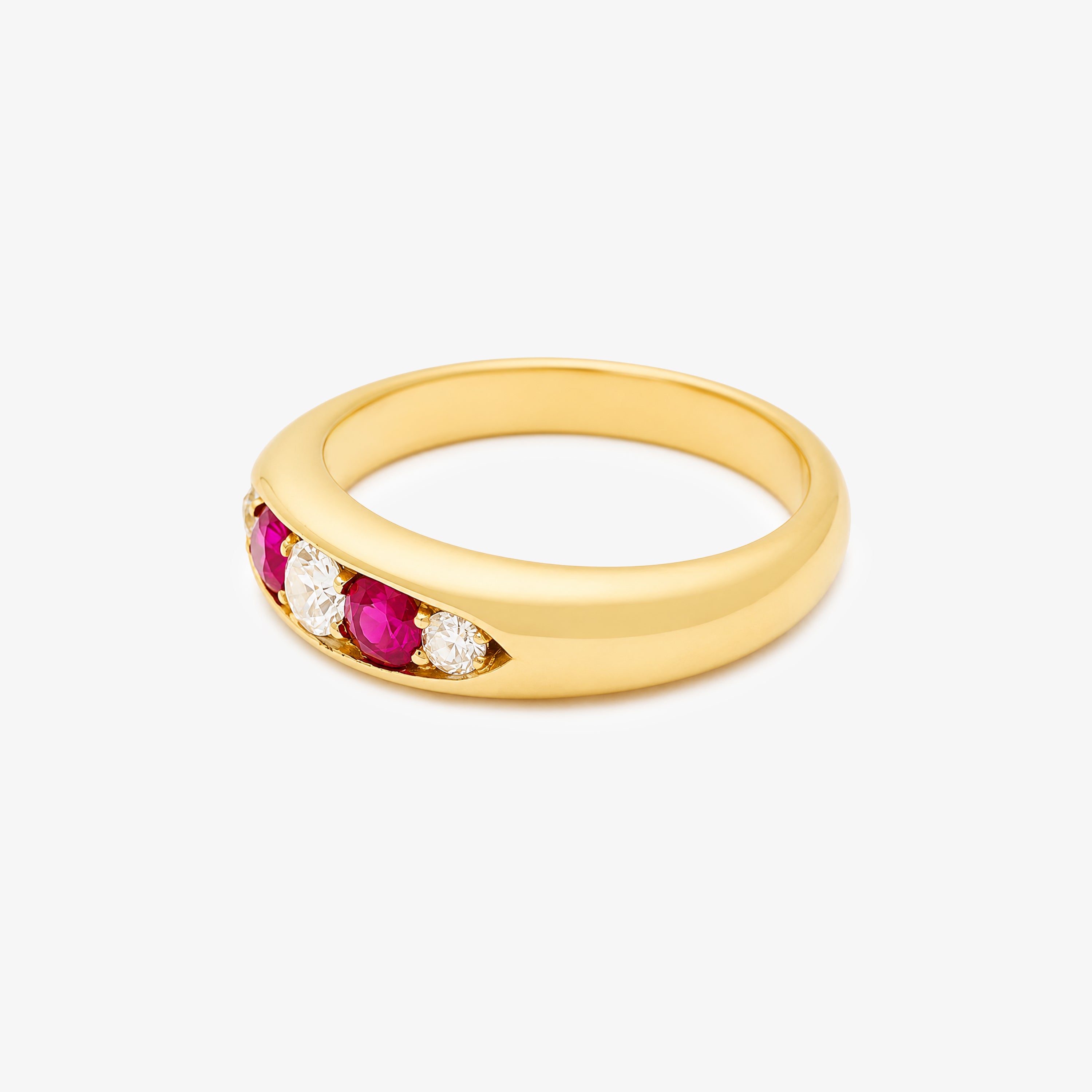 Antique 18ct Yellow Gold Ruby & Diamond Five Stone Boat Ring