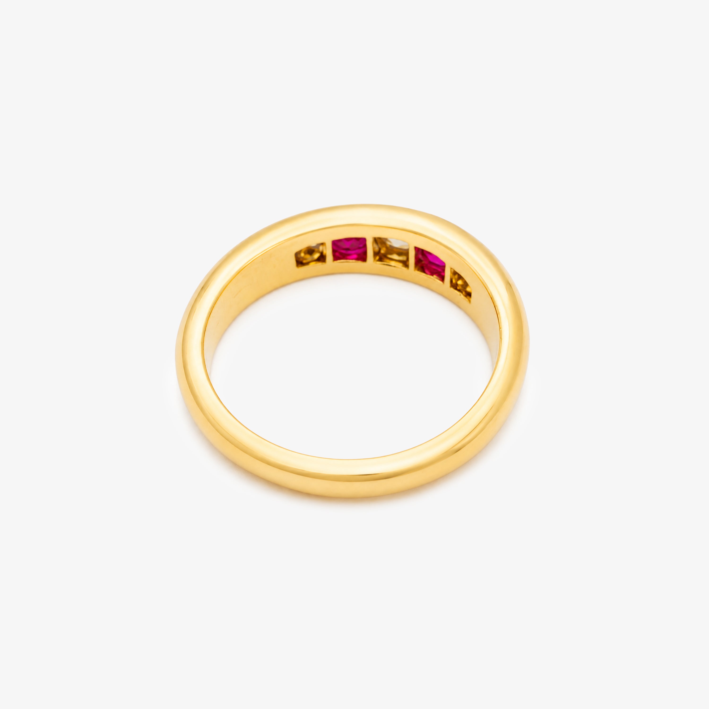 Antique 18ct Yellow Gold Ruby & Diamond Five Stone Boat Ring