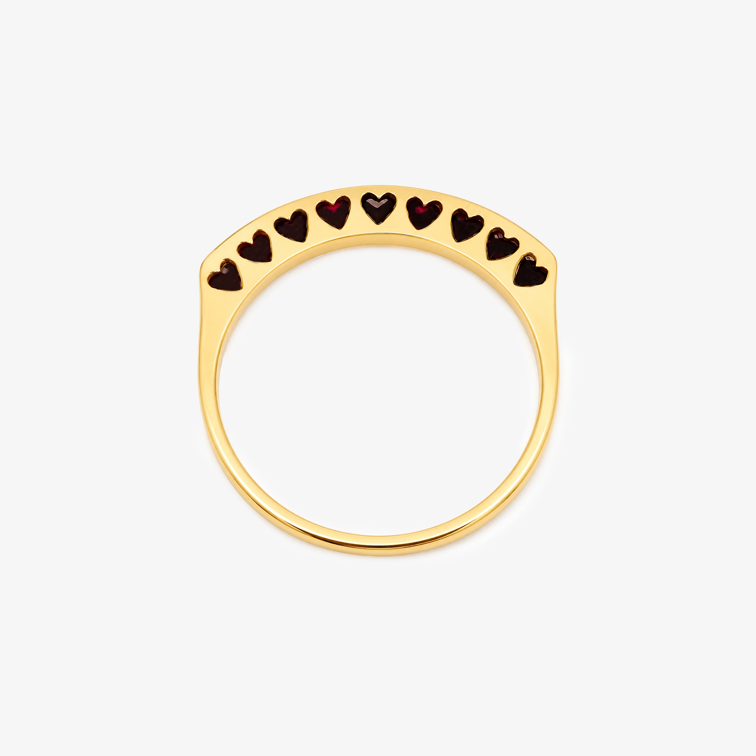 9ct Yellow Gold Ruby & Diamond Heart Bridge Half Eternity Ring