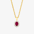 9ct Gold Oval Ruby & Diamond Cluster Pendant Necklace