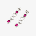 Silver Oval Ruby Double Drop Heart Earrings