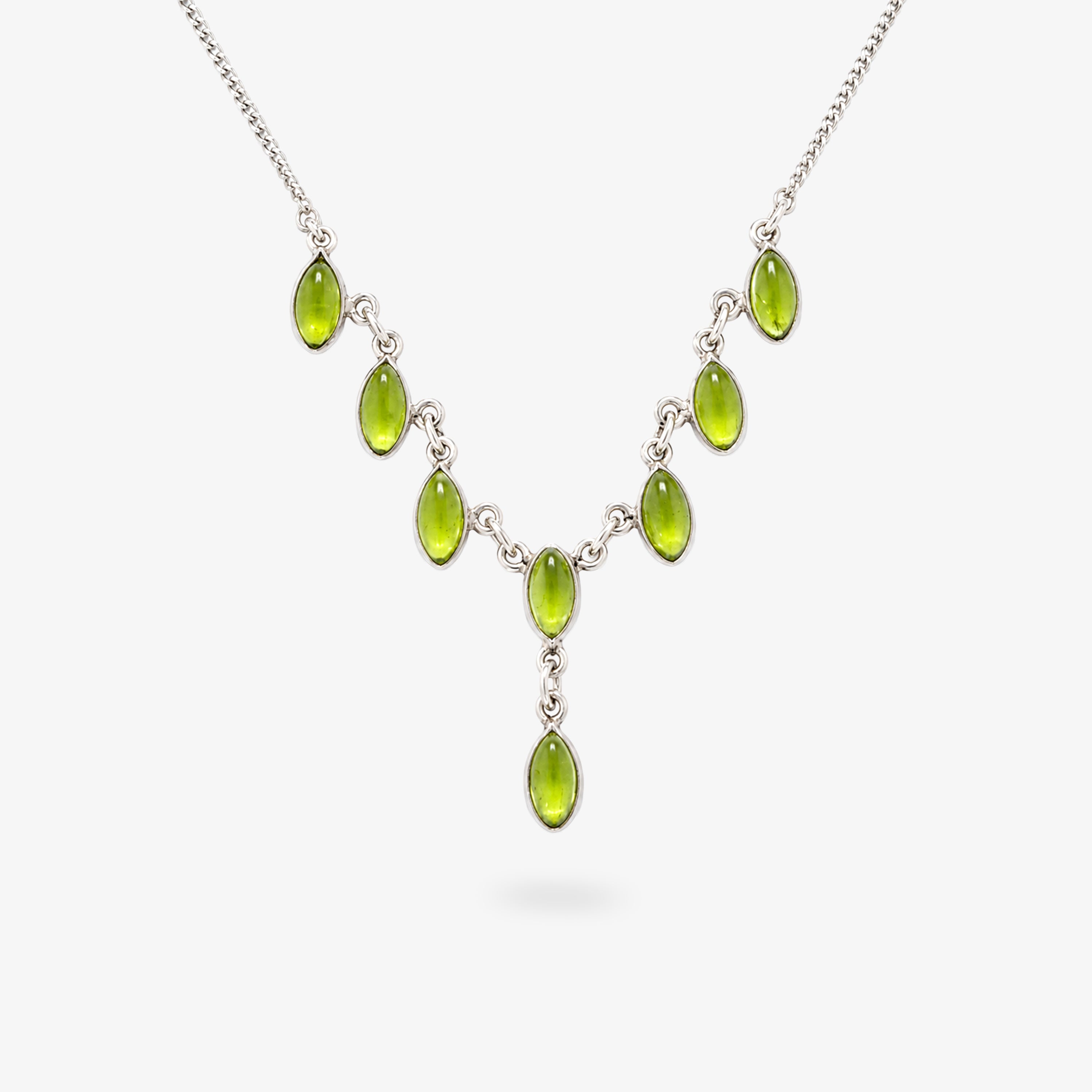 Silver Marquise Peridot Festoon Drop Necklace