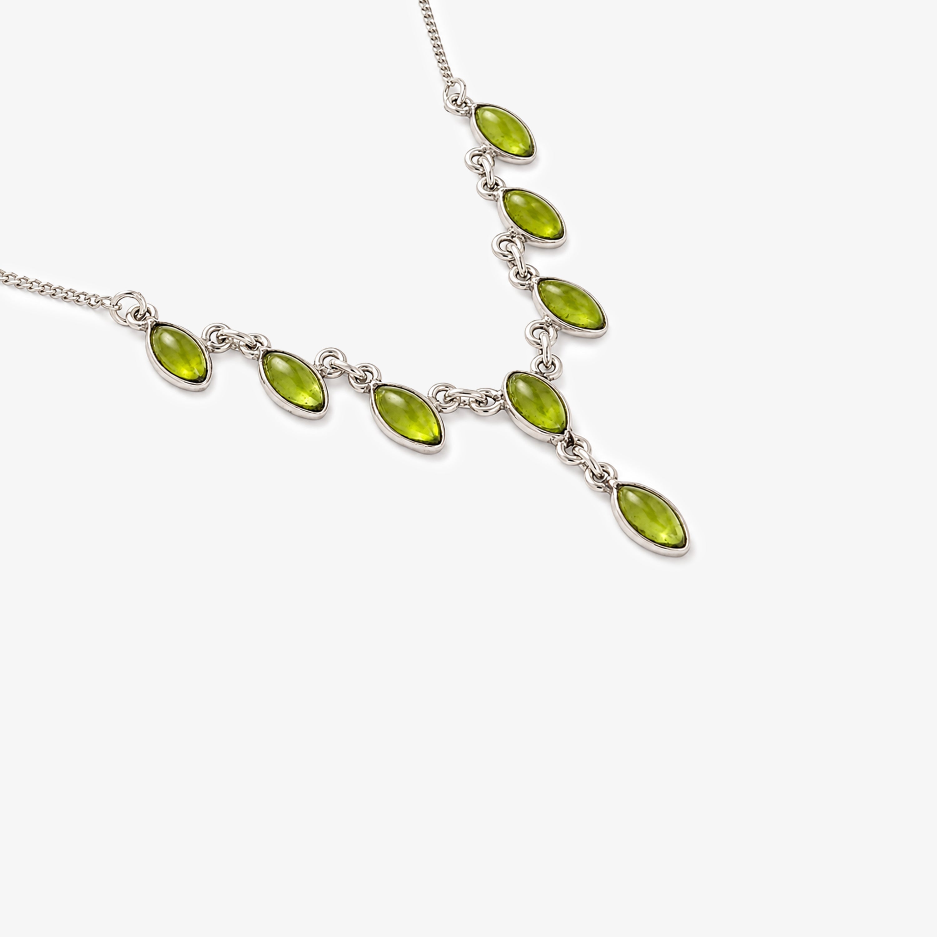 Silver Marquise Peridot Festoon Drop Necklace
