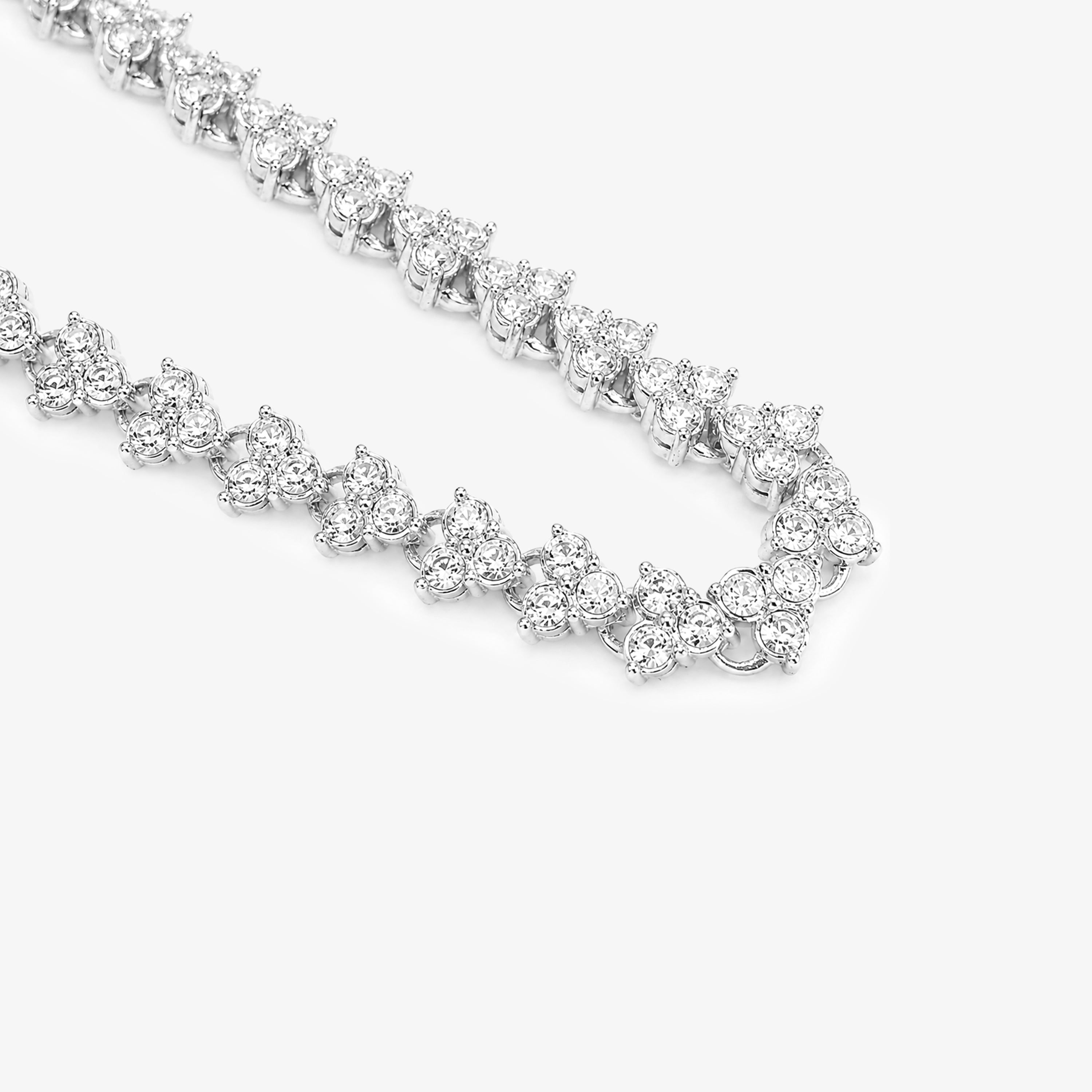 Rhodium Plated CZ Trilogy Cluster Tennis Bracelet