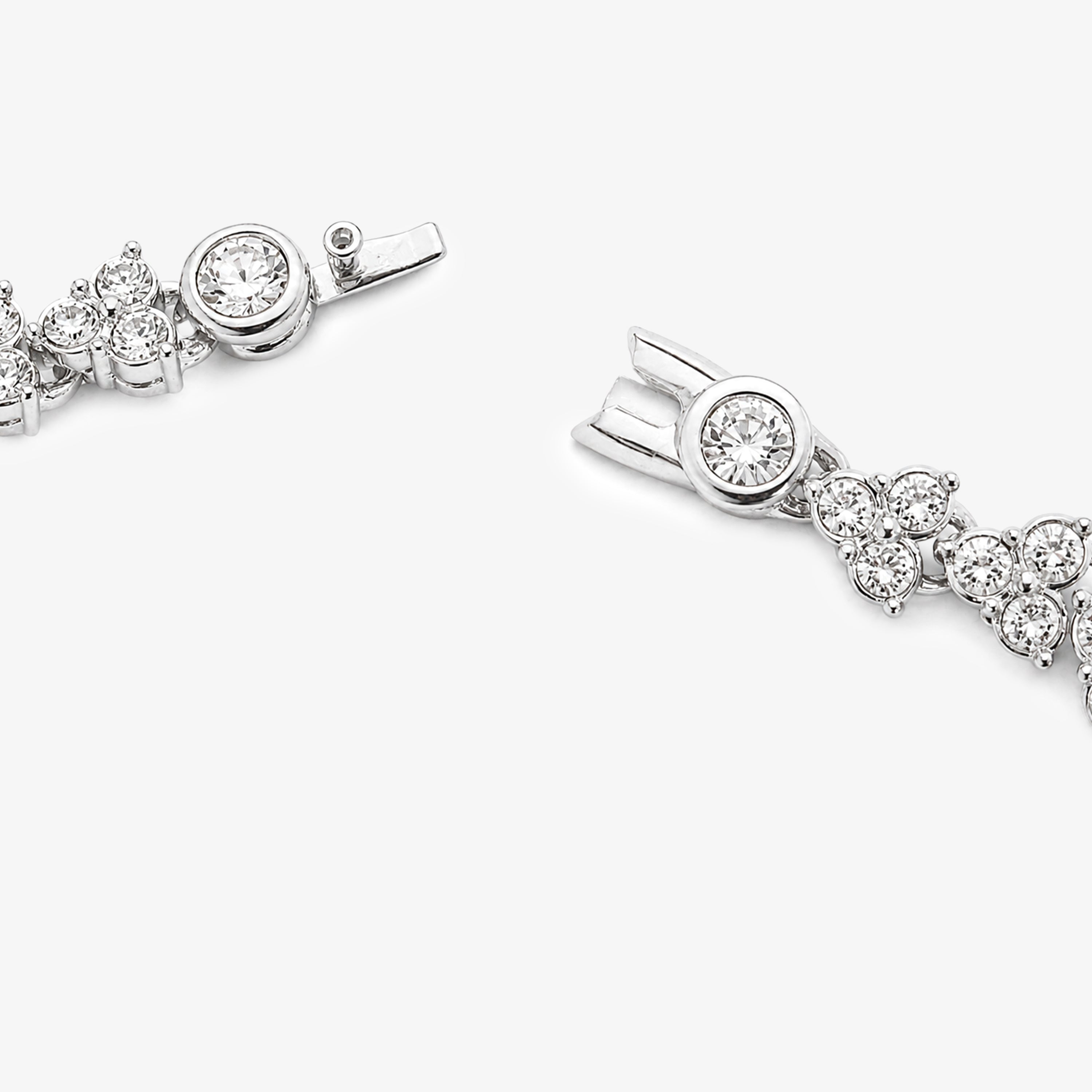 Rhodium Plated CZ Trilogy Cluster Tennis Bracelet