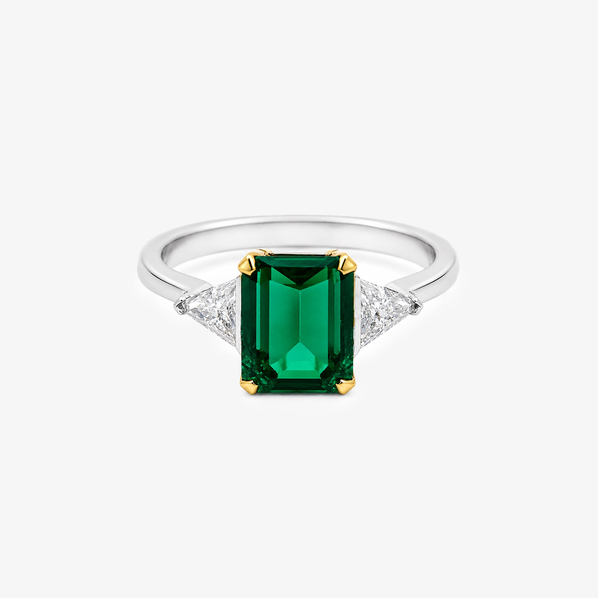 18ct White & Yellow Gold Emerald and Diamond Trilogy Ring