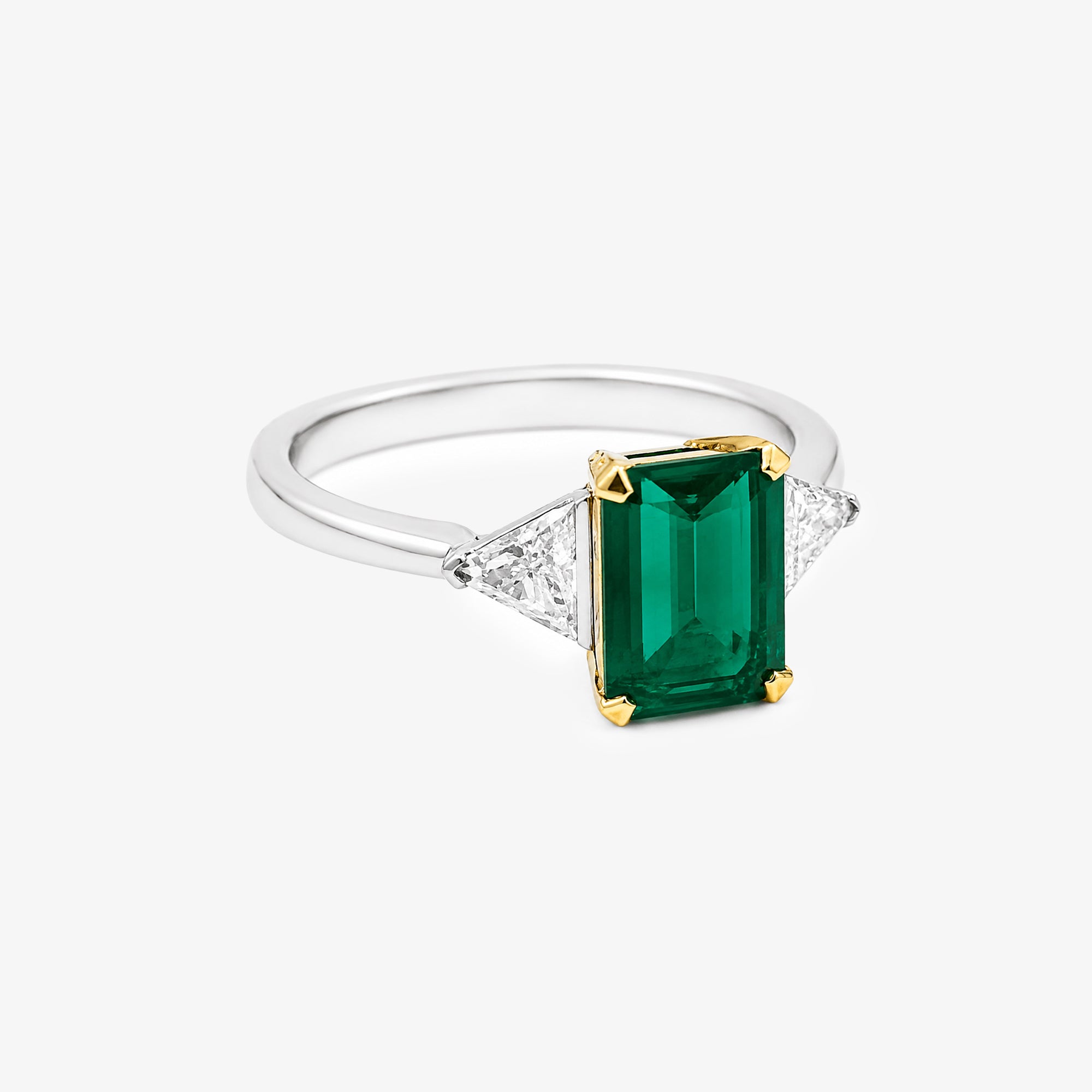 18ct White & Yellow Gold Emerald and Diamond Trilogy Ring
