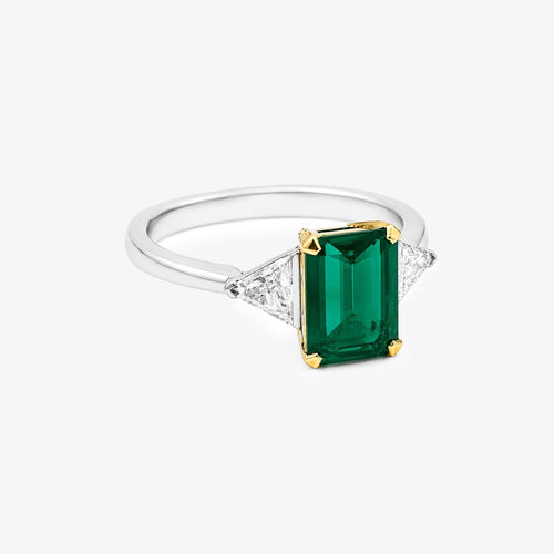 18ct White & Yellow Gold Emerald and Diamond Trilogy Ring