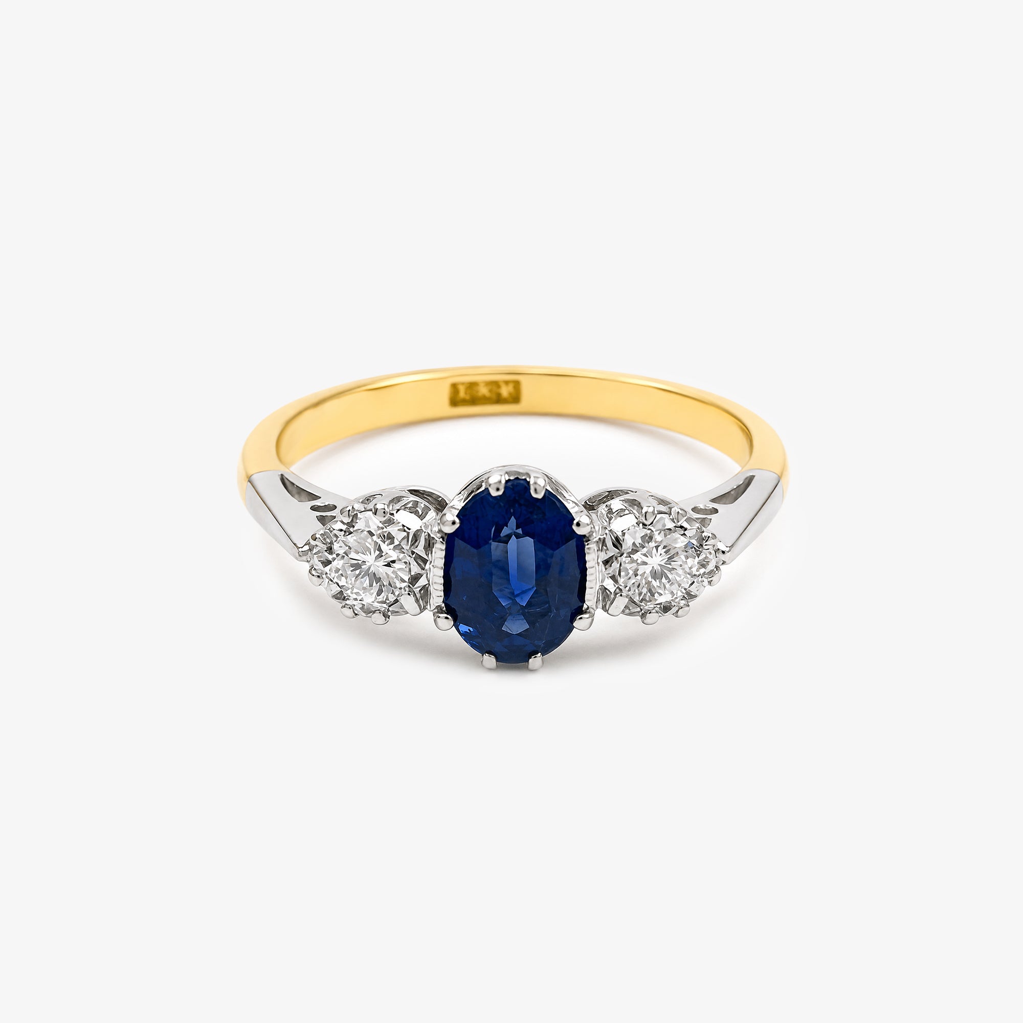 18ct Yellow & White Gold Sapphire and Diamond Three Stone Ring