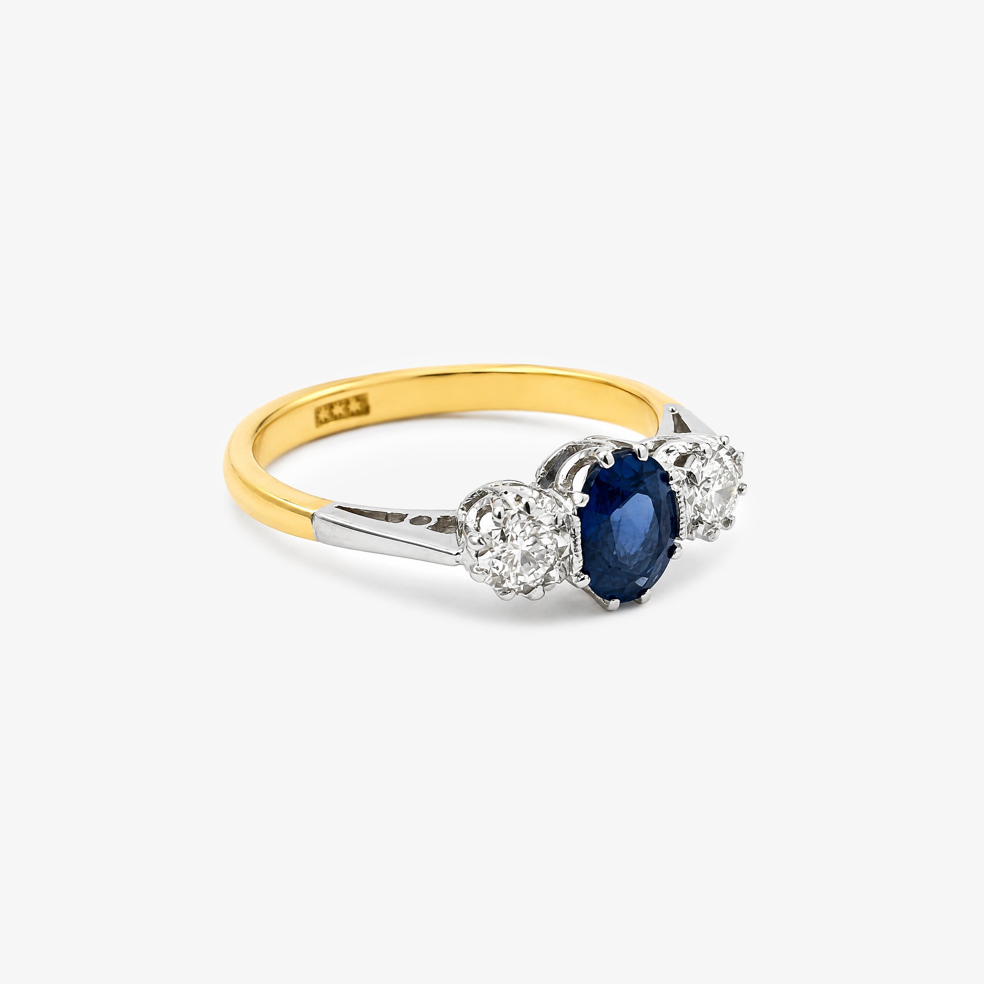 18ct Yellow & White Gold Sapphire and Diamond Three Stone Ring