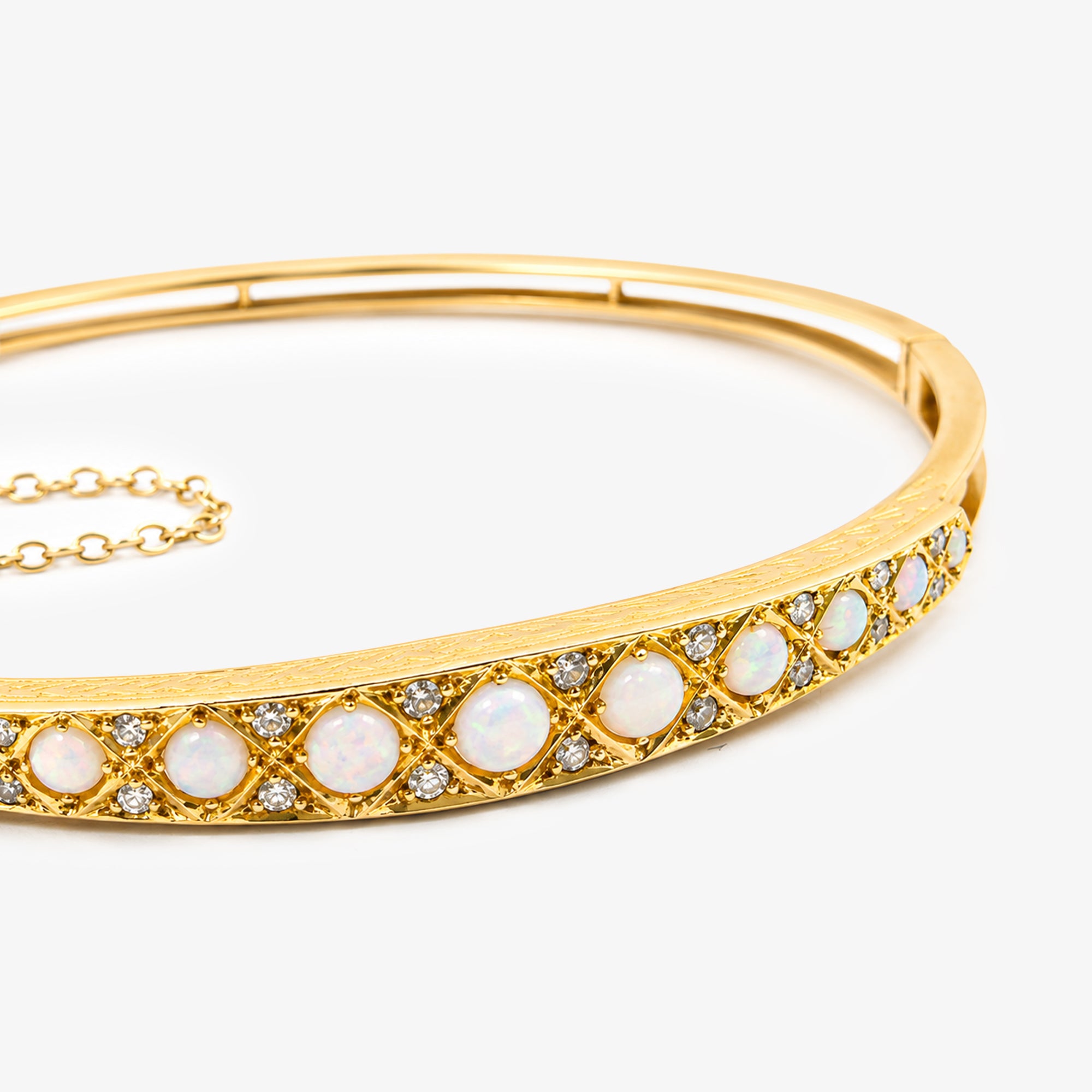 18ct Yellow Gold Victorian Opal & Diamond Hinged Bangle