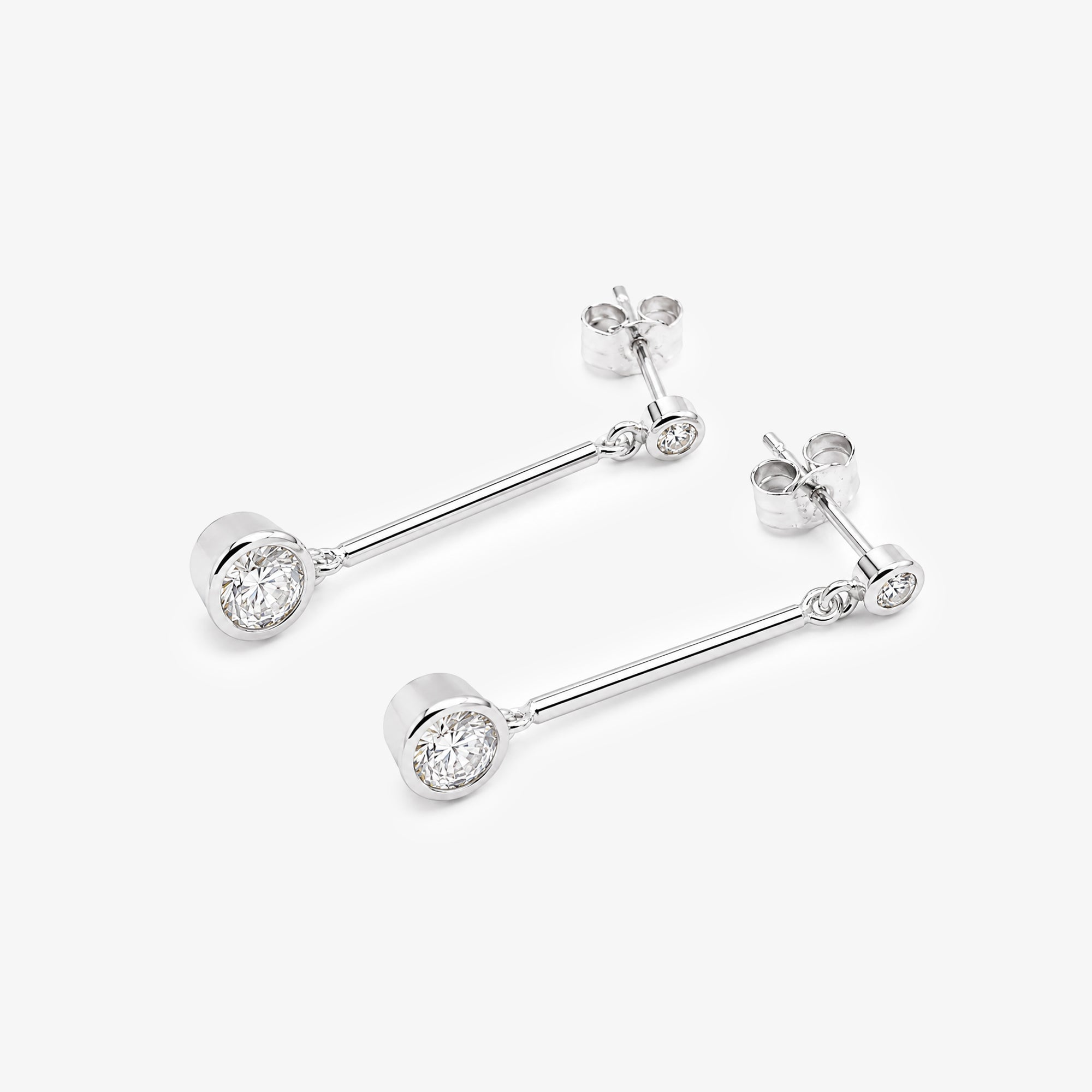 18ct White Gold Diamond Bar Drop Earrings