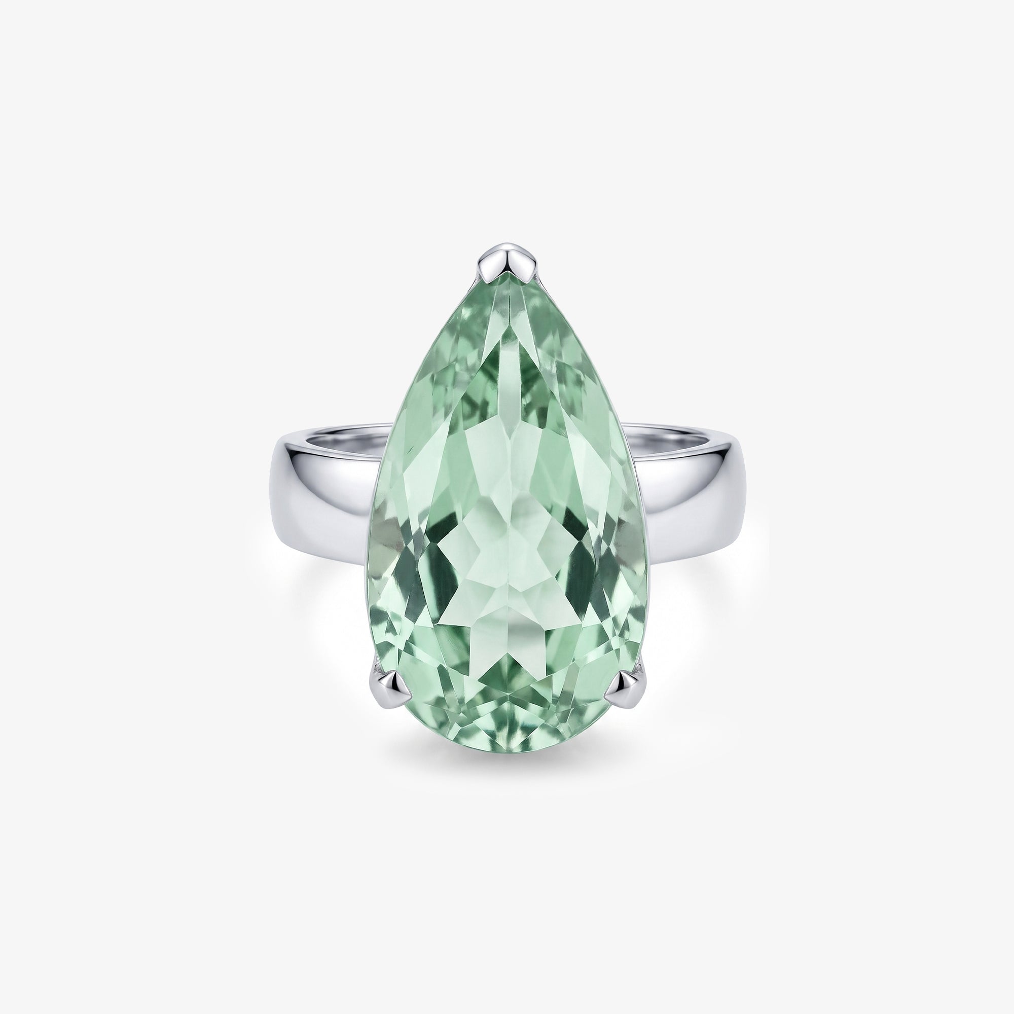 Sterling Silver Green Amethyst Pear Cut Ring
