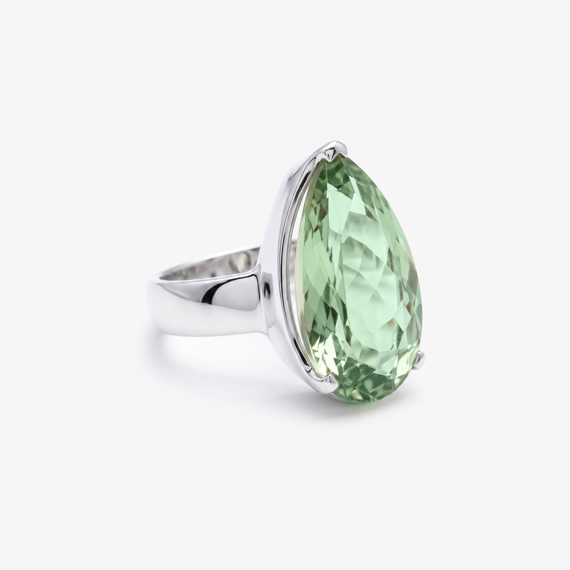 Sterling Silver Green Amethyst Pear Cut Ring