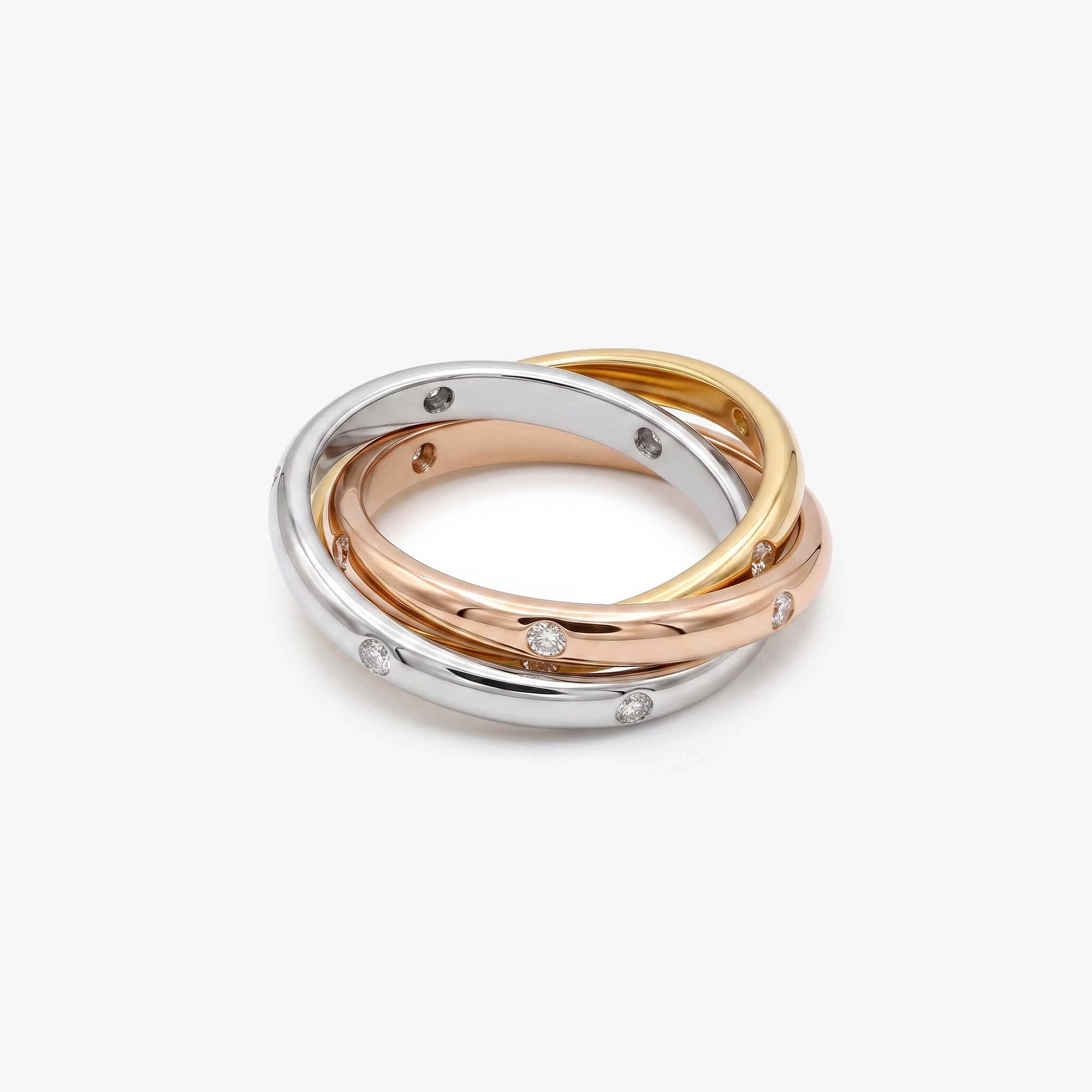 18ct Tri-Colour Gold Diamond Trinity Ring