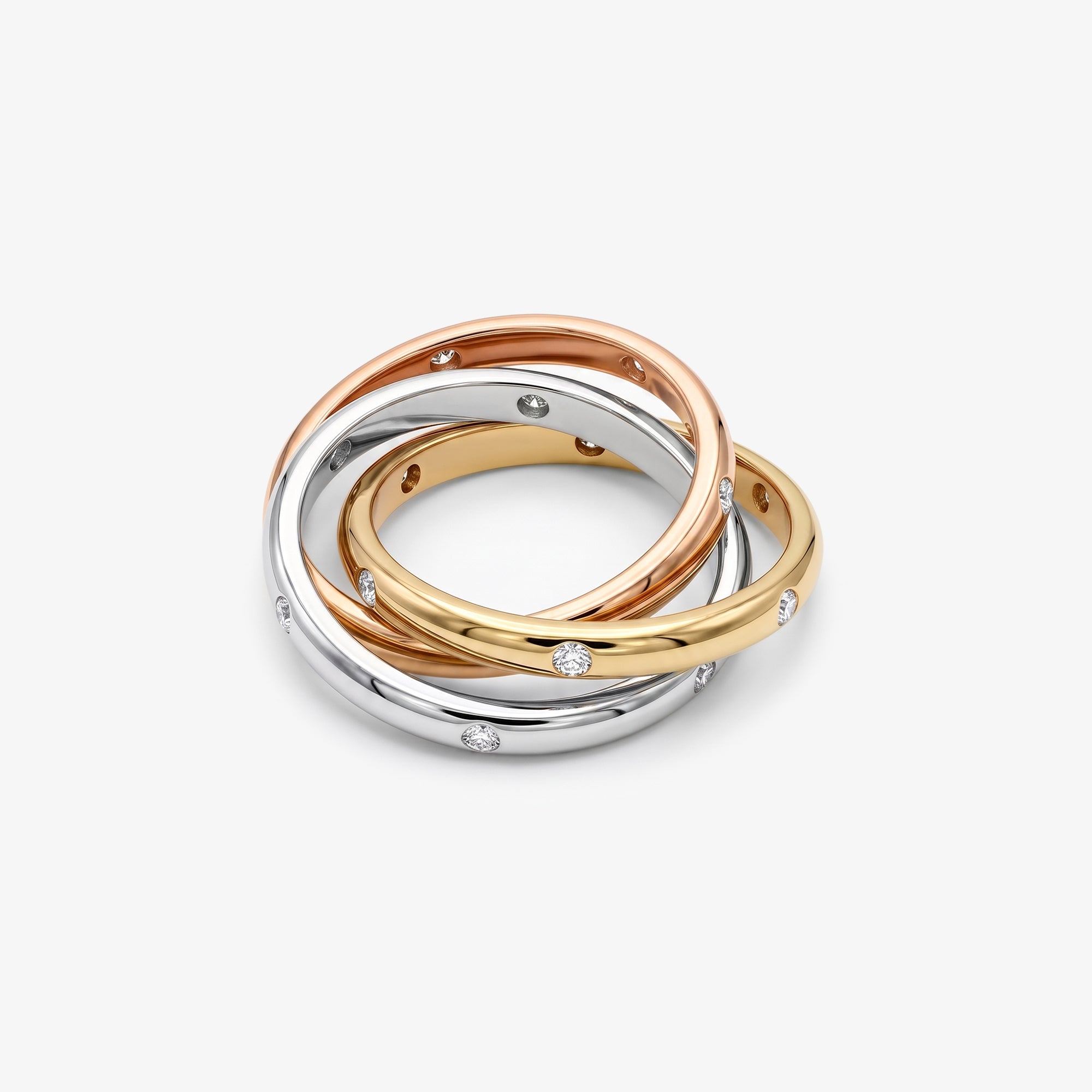 18ct Tri-Colour Gold Diamond Trinity Ring