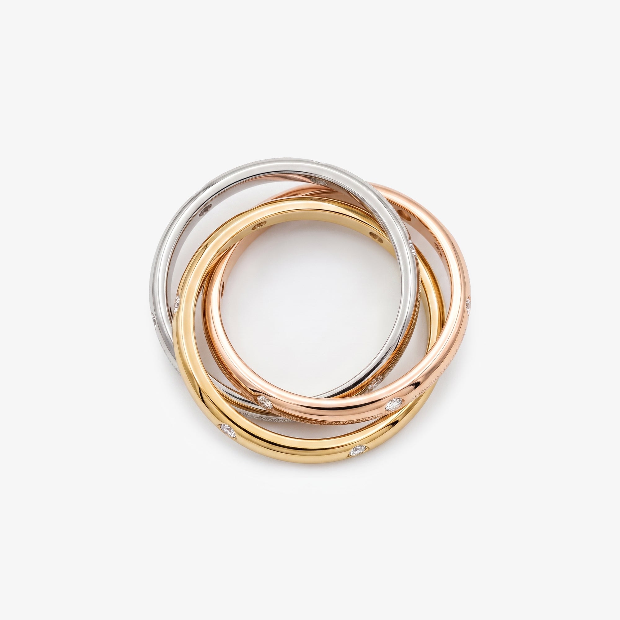 18ct Tri-Colour Gold Diamond Trinity Ring