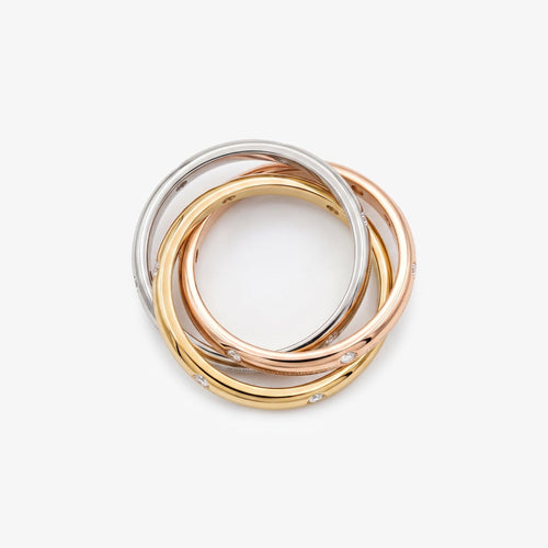 18ct Tri-Colour Gold Diamond Trinity Ring