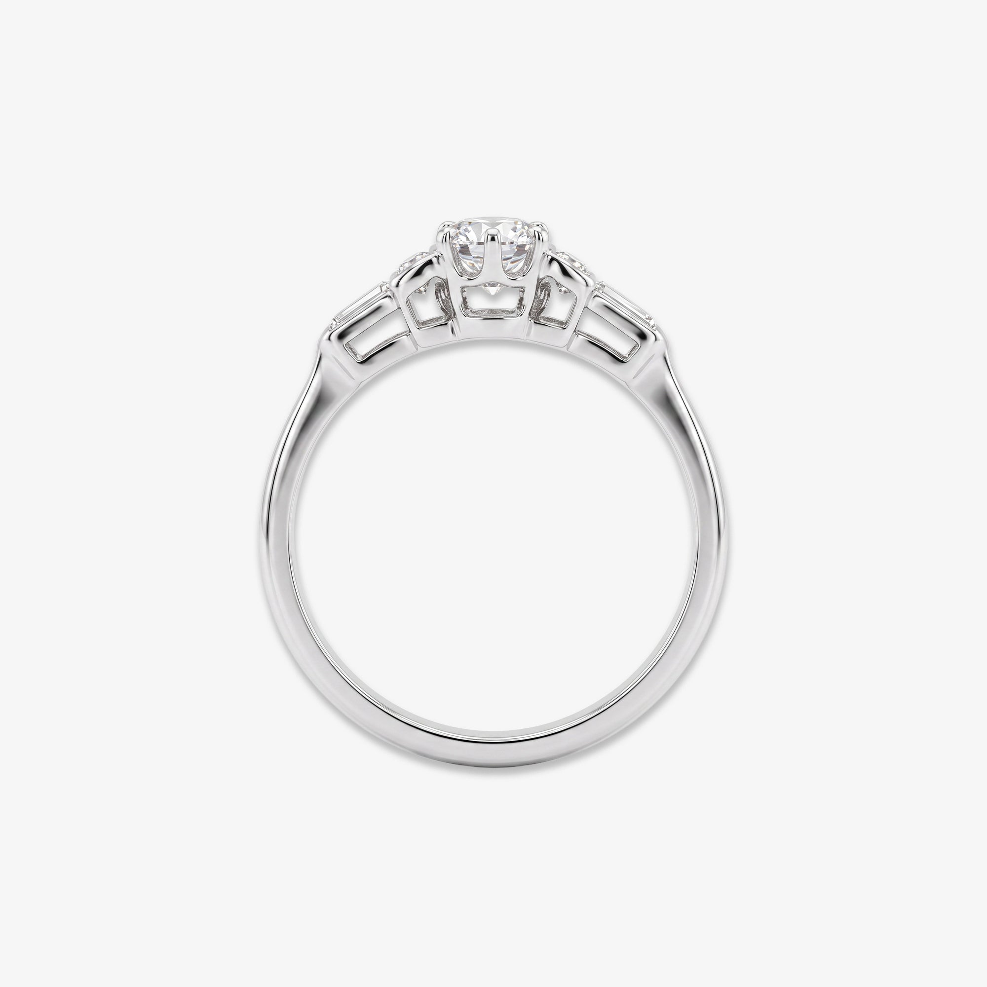 Platinum Art Deco Diamond Solitaire Ring with Baguette Shoulders