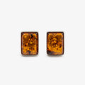 Sterling Silver Rectangular Cabochon Amber Stud Earrings
