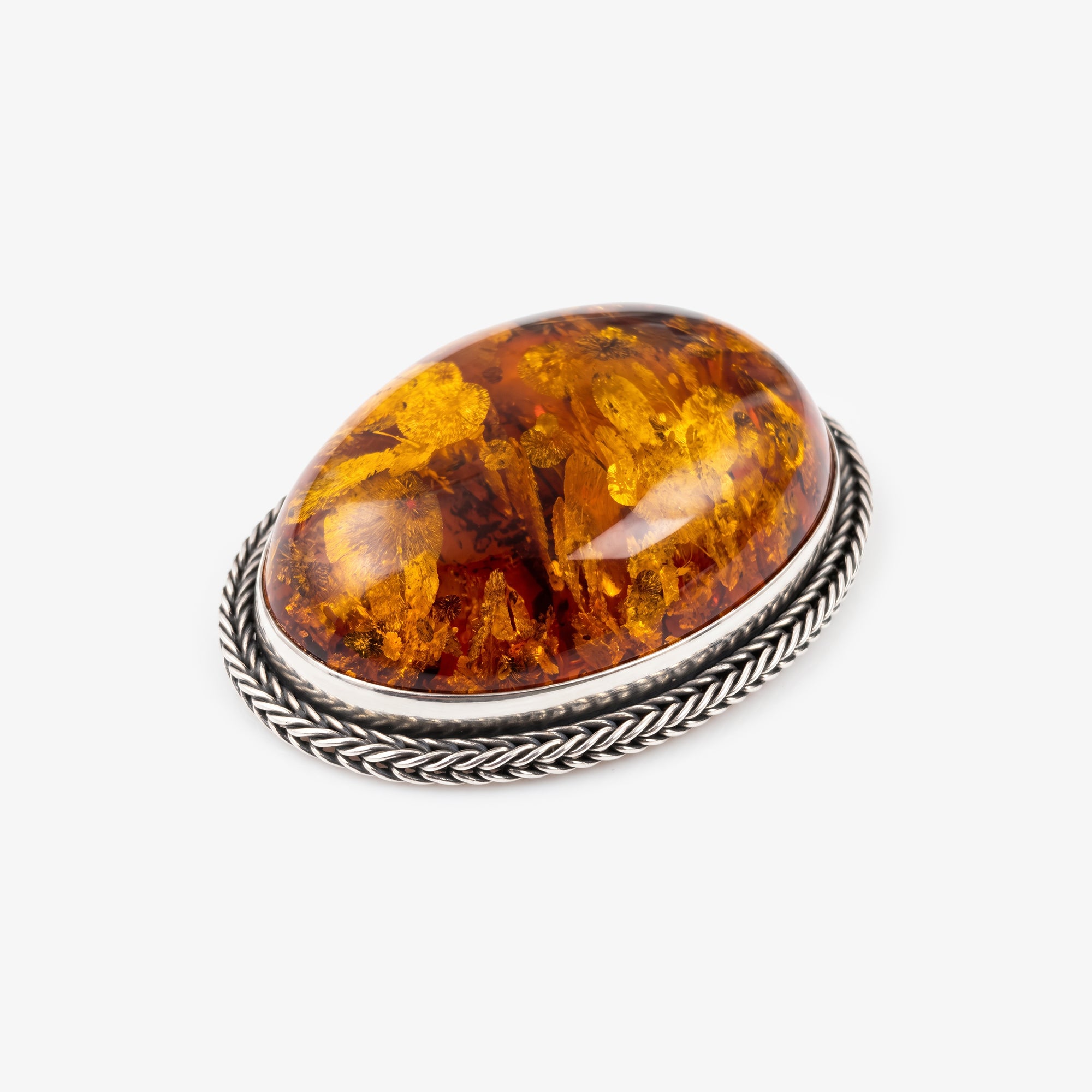 Sterling Silver Large Oval Baltic Amber Brooch Pendant